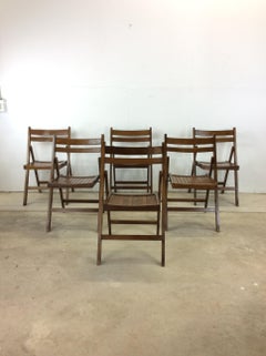 Set of 6 Mid Century Folding Chairs with Slat Seats