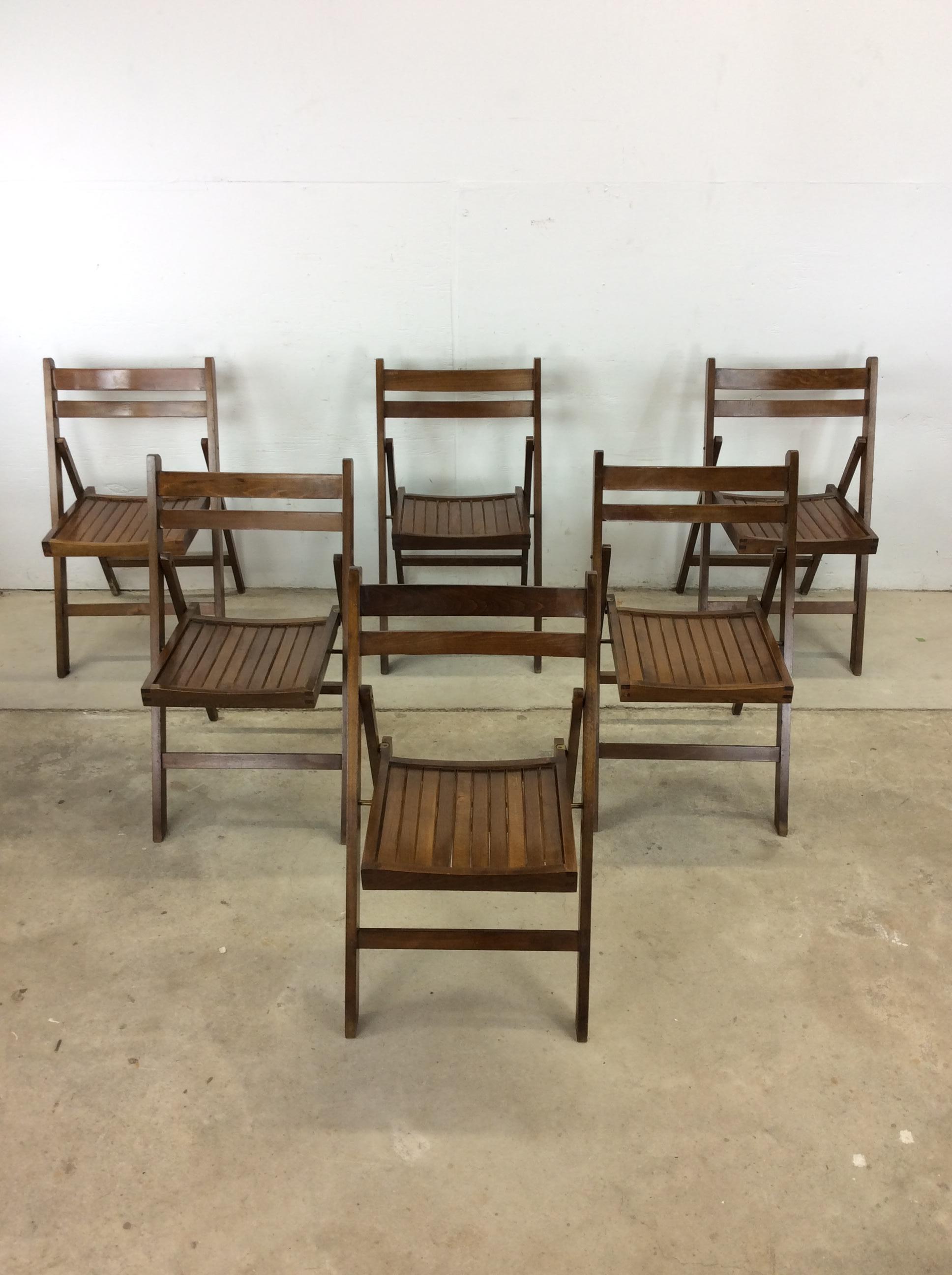 Mid-Century Modern Ensemble de 6 chaises pliantes du milieu du siècle avec sièges à lattes en vente