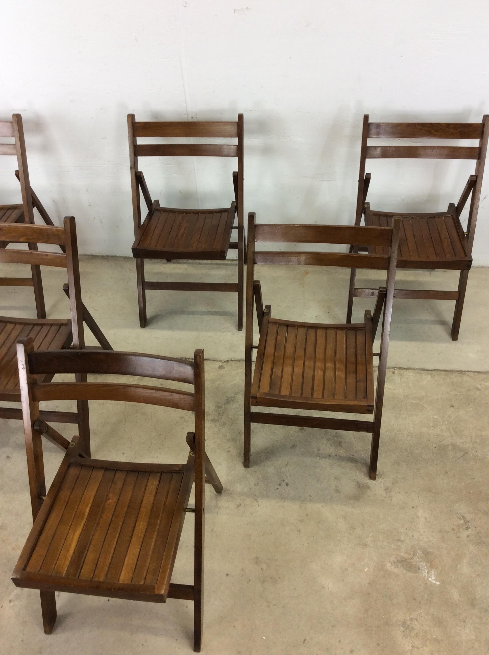 Ensemble de 6 chaises pliantes du milieu du siècle avec sièges à lattes Bon état - En vente à Freehold, NJ