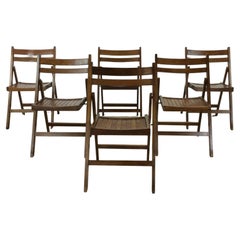 Set of 6 Mid Century Folding Chairs with Slat Seats
