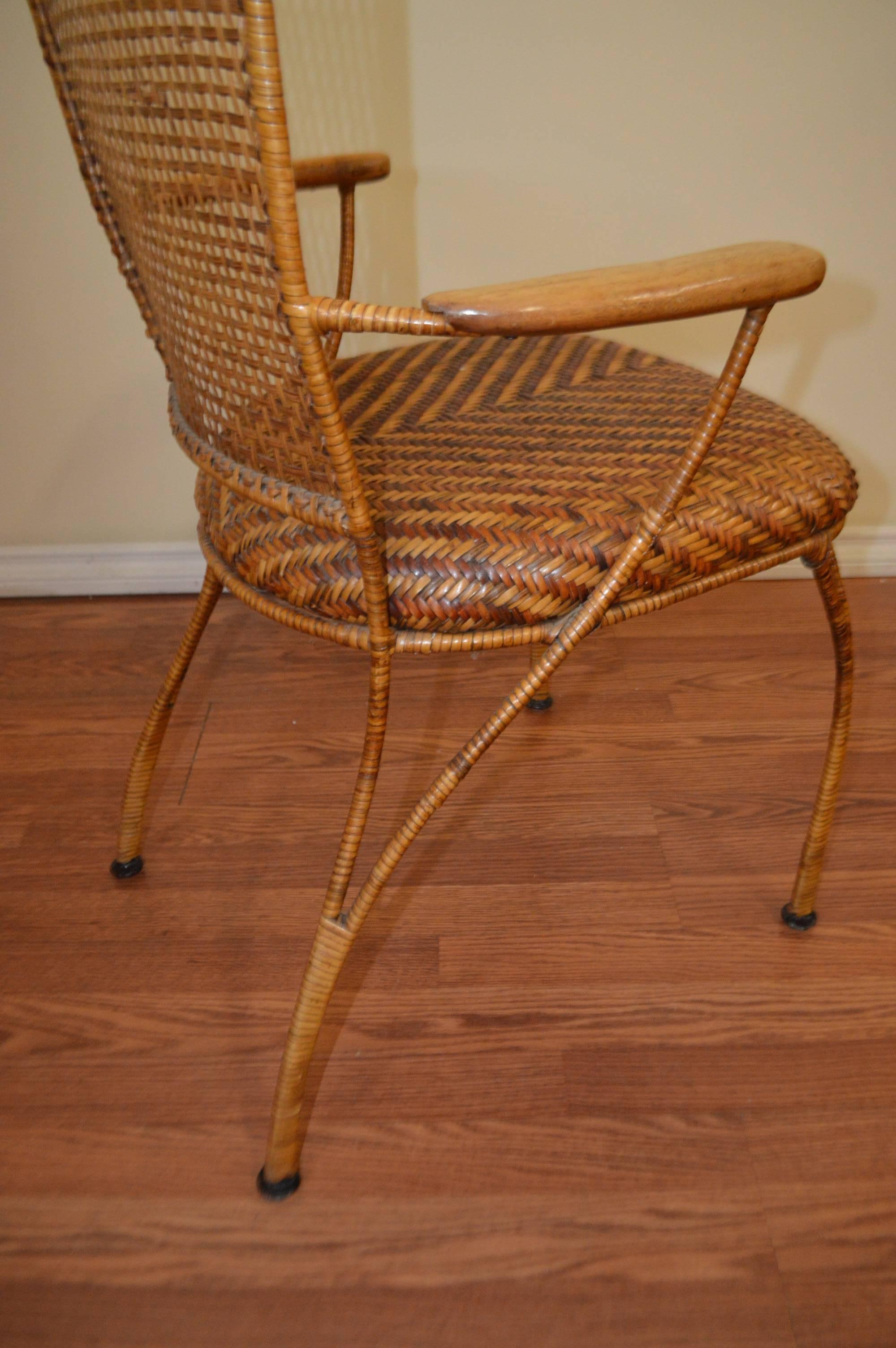 Set of Six Midcentury French Caned Dining Chairs, Four Sides and Two Armchairs In Excellent Condition In Oakville, ON