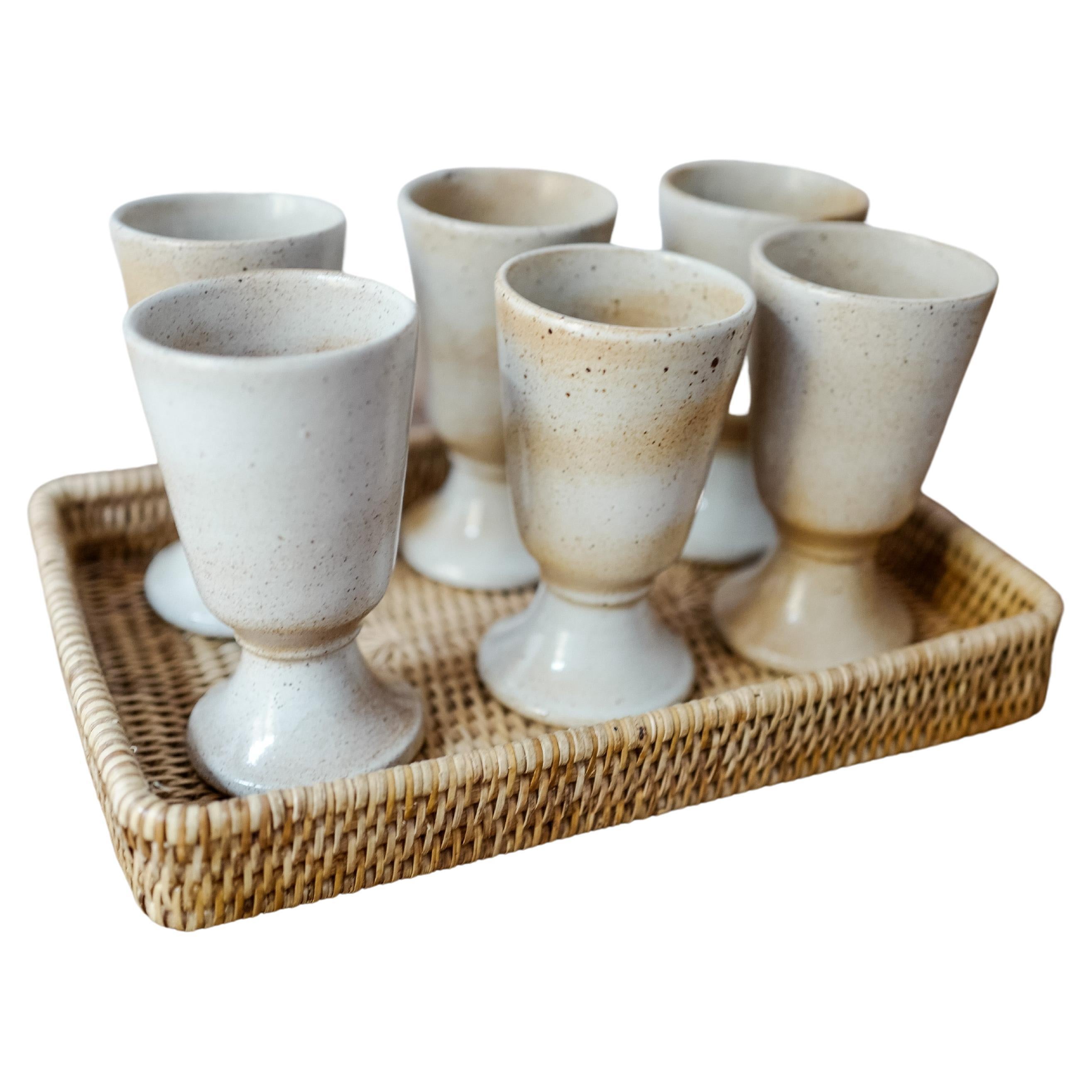 Set of 6 Midcentury French Earthenware Tumblers For Sale