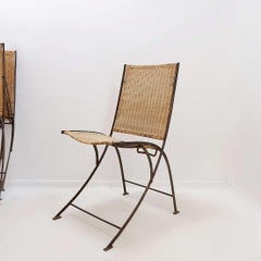 Set of 6 Mid-century French folding chairs in wicker and iron, 1960s