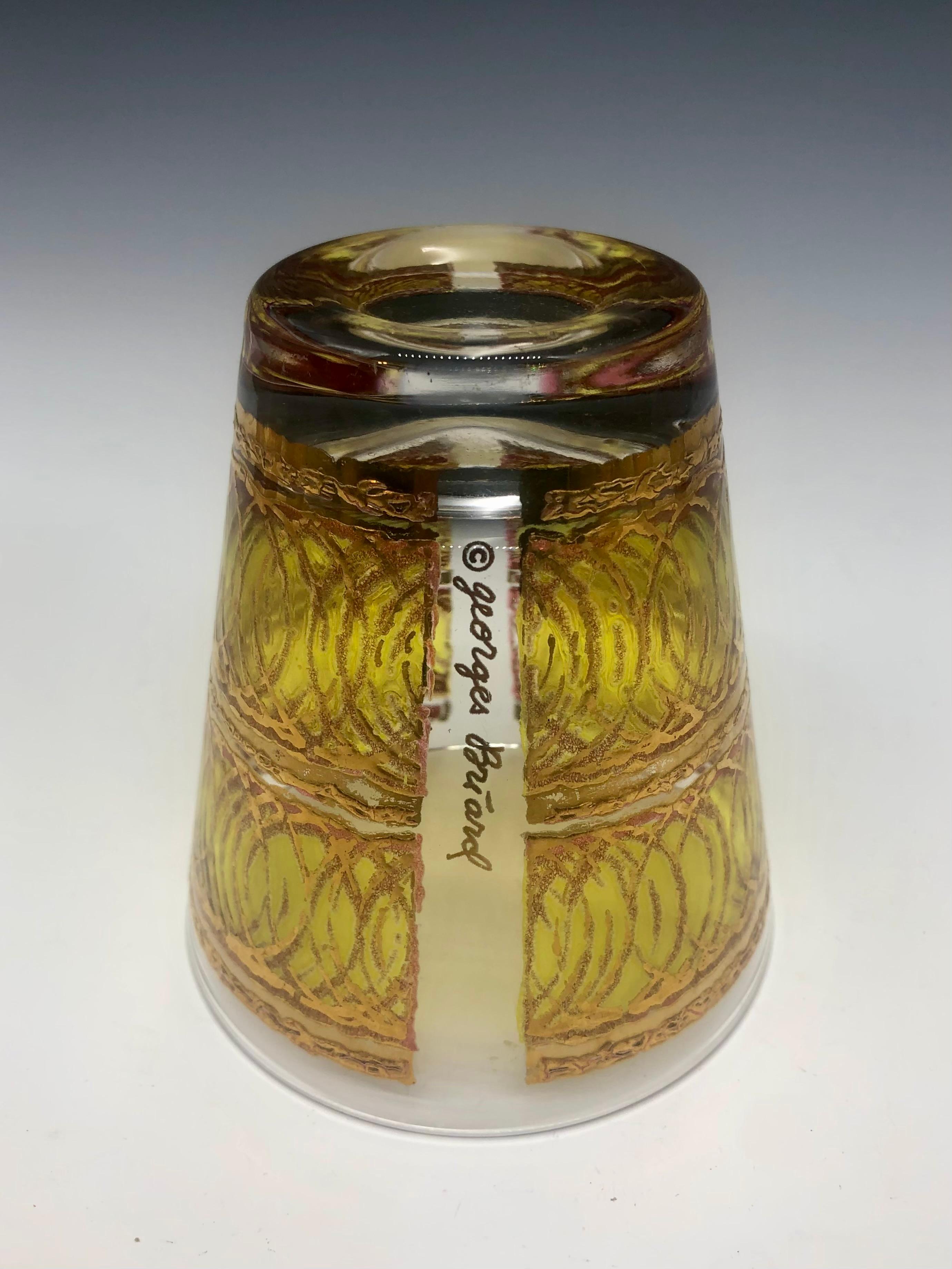 Ensemble de 6 verres à pied Georges Briard à motifs jaunes et or du milieu du siècle dernier en vente 1