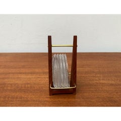 Set of 6 Mid-Century German Lead Crystal Glass Coasters in Teak Tray, 1960s