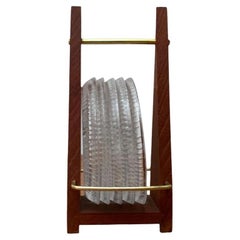 Set di 6 sottobicchieri in cristallo al piombo tedesco di metà secolo con vassoio in teak, anni '60