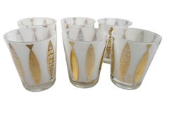 Set of 6 Mid-Century "Gold Fish" Double Old Fashioned Glasses by Fred Press