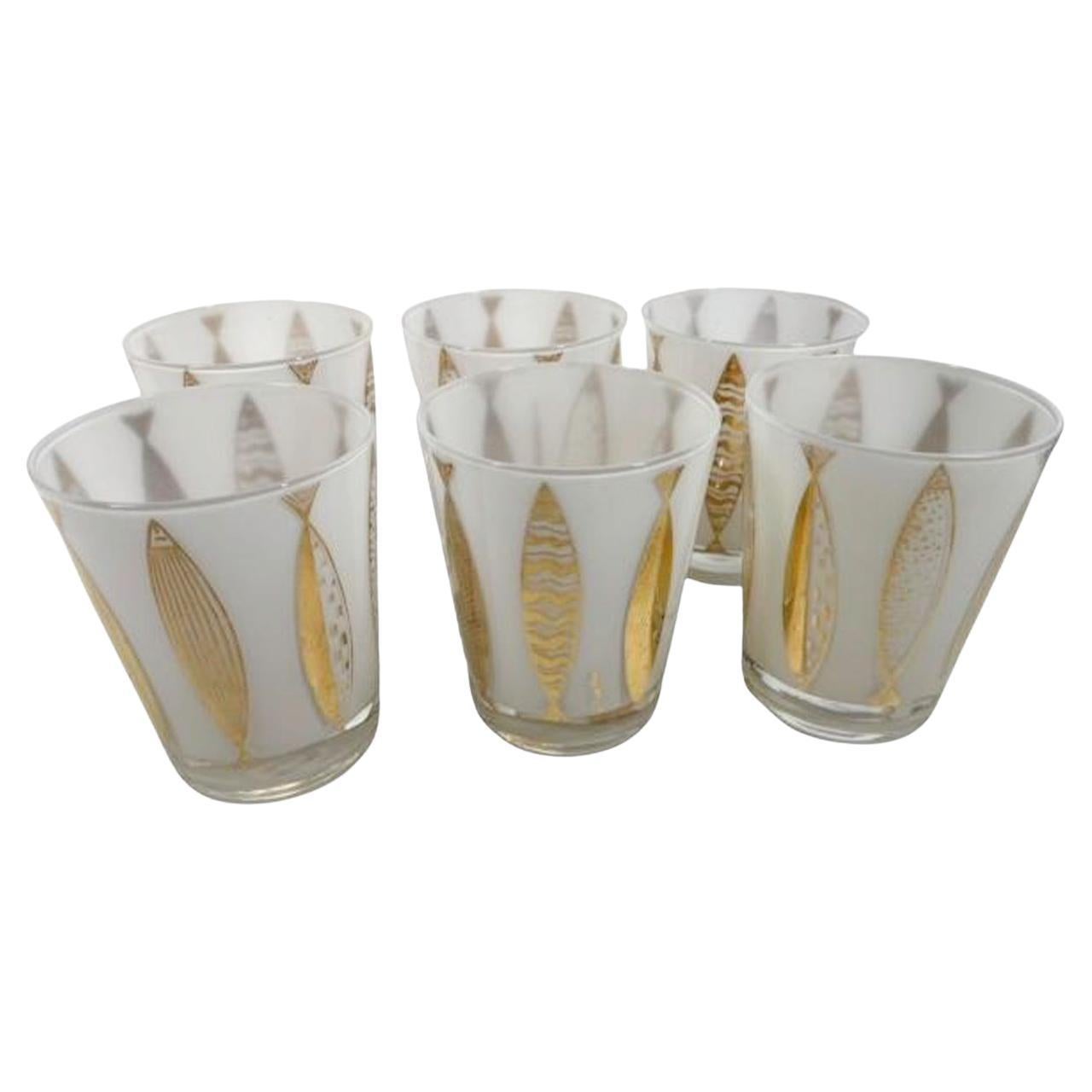 Set of 6 Mid-Century "Gold Fish" Double Old Fashioned Glasses by Fred Press