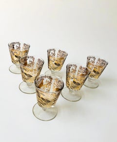 Set of 6 Mid Century Gold Peacock Wine Glasses by Osborne Kemper Thomas