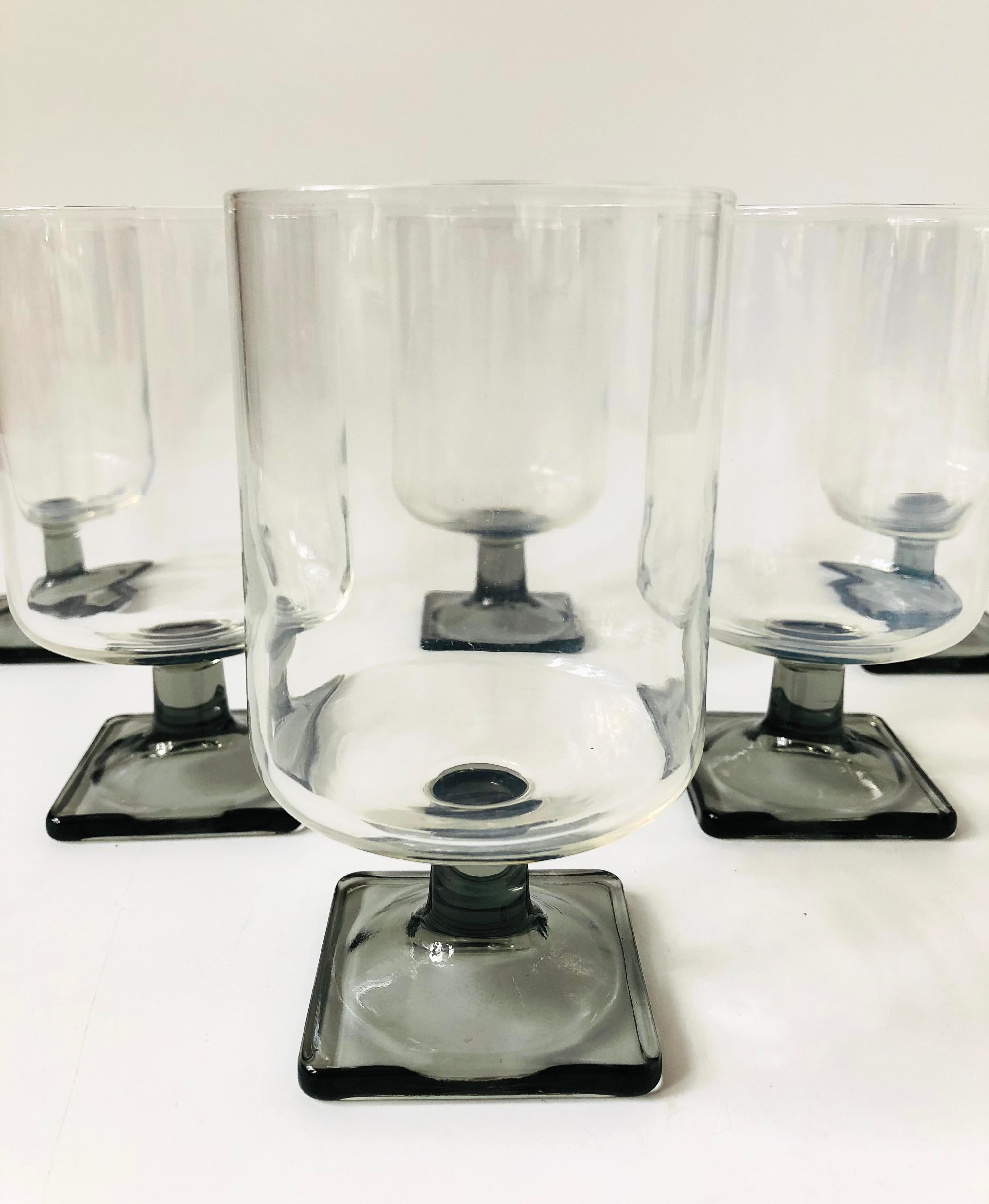 Mid-Century Modern Set of 6 Mid Century Gray Stemmed Glasses