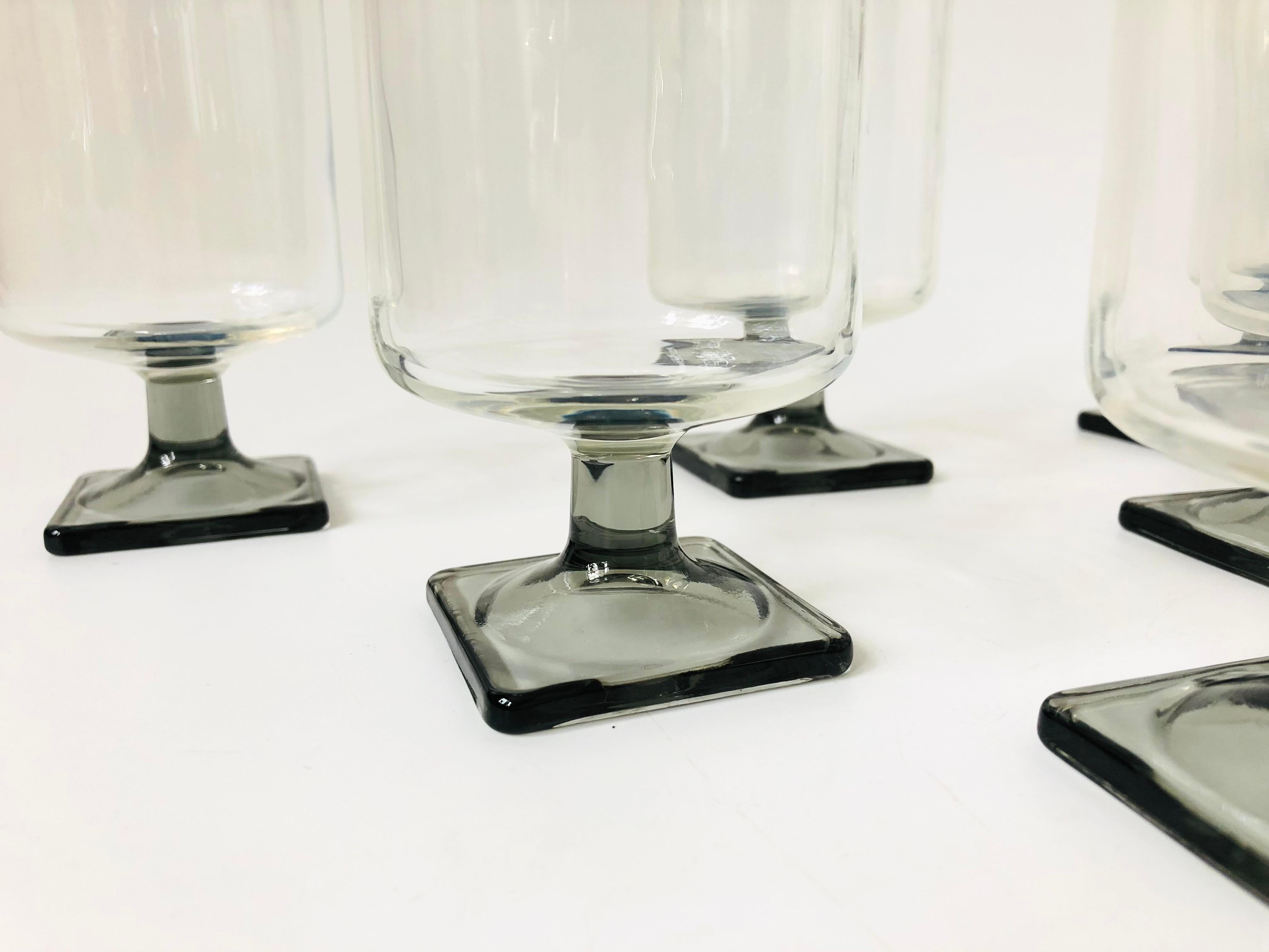 Set of 6 Mid Century Gray Stemmed Glasses In Good Condition In Fairfield, CA