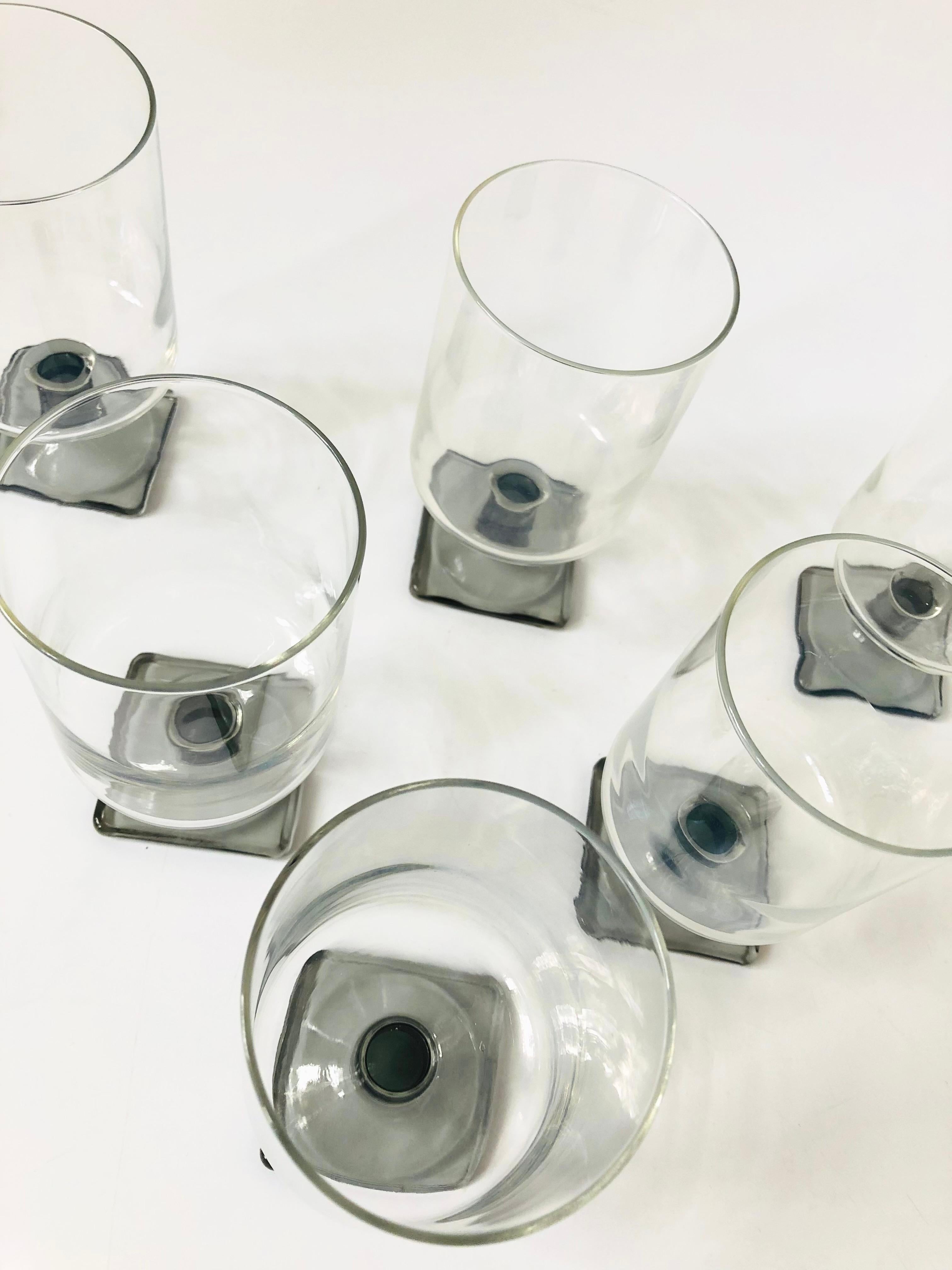 20th Century Set of 6 Mid Century Gray Stemmed Glasses