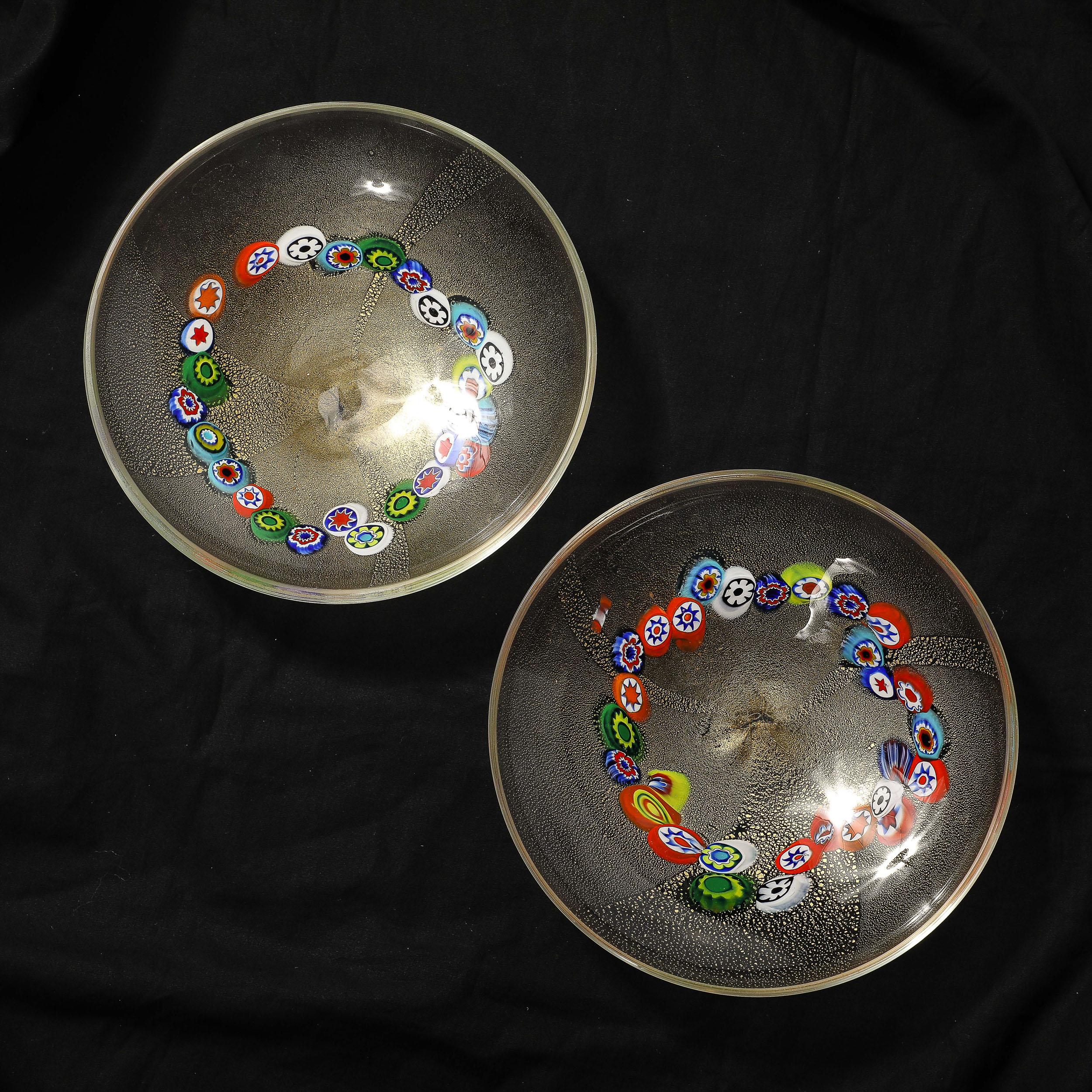 Set of 6 Mid-Century Hand-Blown Murano Millifiori & 24 Karat Gold Fleck Plates For Sale 5