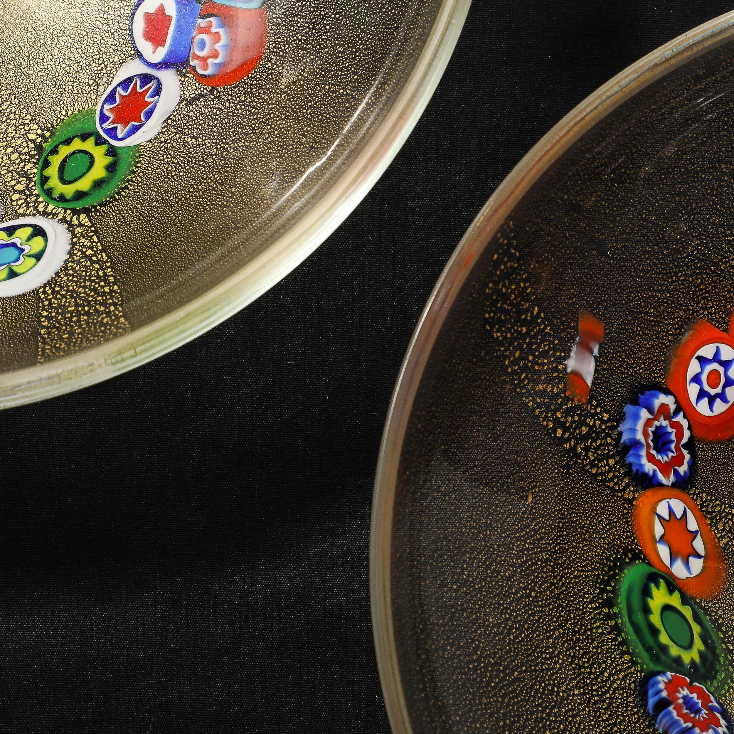Set of 6 Mid-Century Hand-Blown Murano Millifiori & 24 Karat Gold Fleck Plates For Sale 6