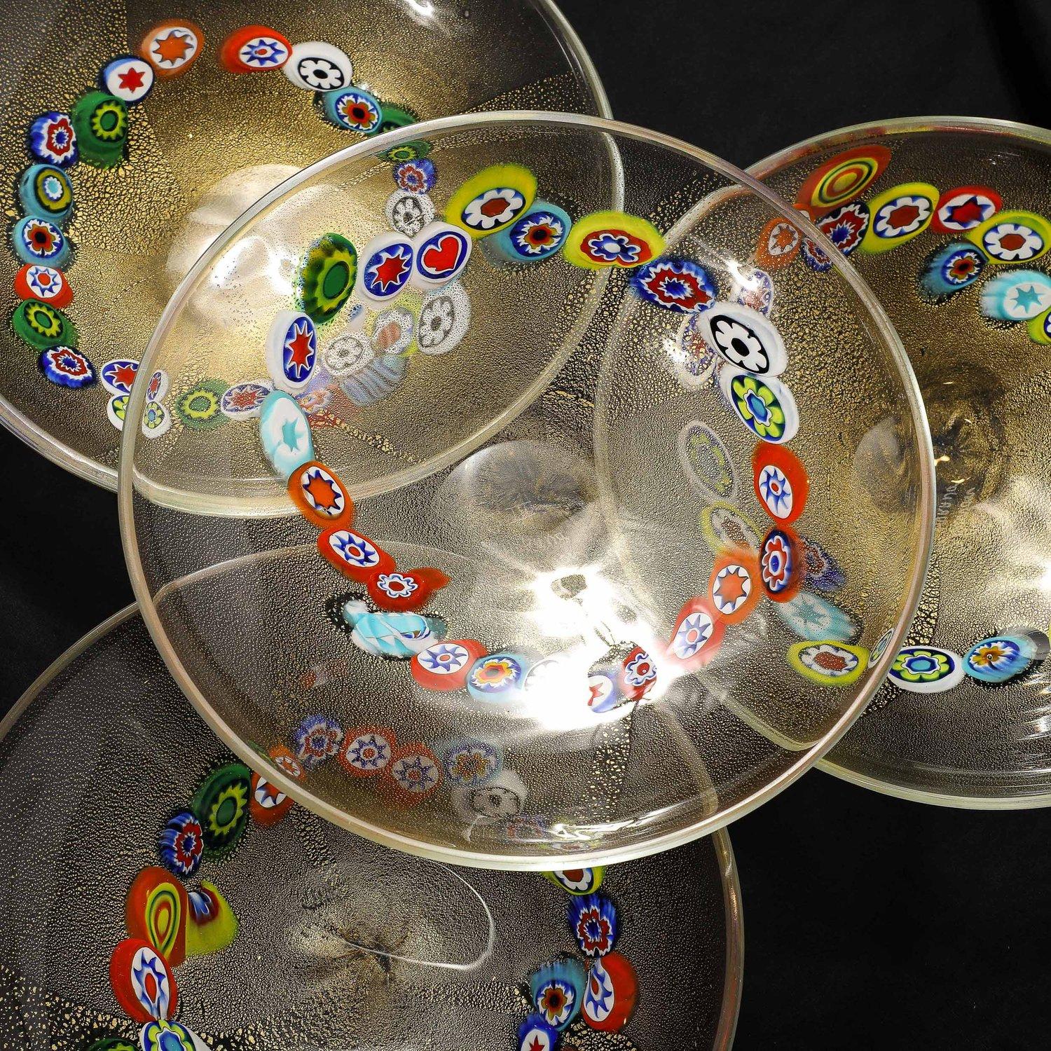 Juego de 6 Platos Millifiori de Murano Soplados a Mano de Mediados de Siglo y Fleck de Oro de 24 Kilates en venta 9