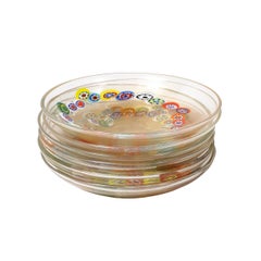 Set of 6 Mid-Century Hand-Blown Murano Millifiori & 24 Karat Gold Fleck Plates