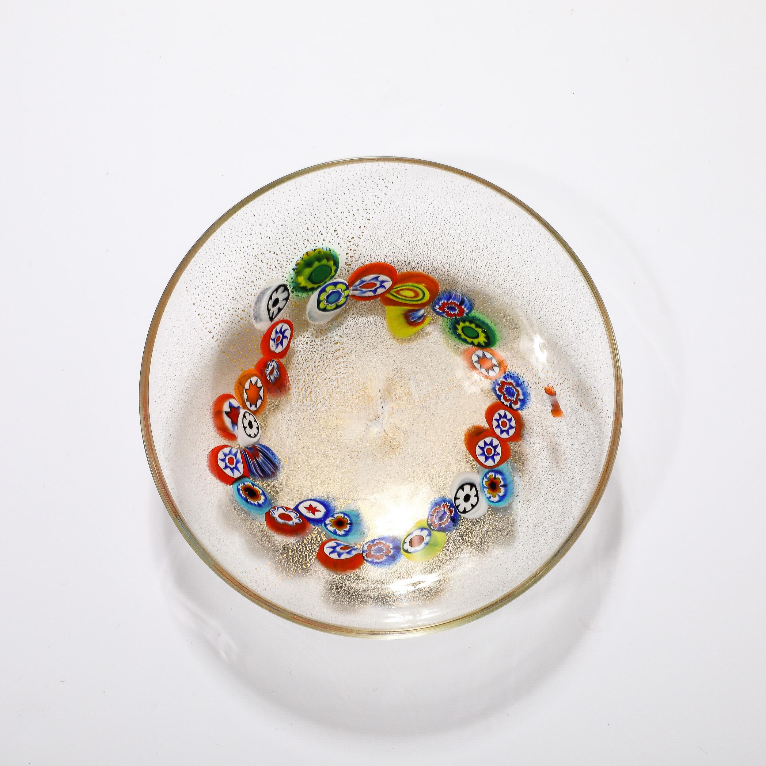 Set of 6 Mid-Century Hand-Blown Murano Millifiori & 24 Karat Gold Fleck Plates In Excellent Condition In New York, NY