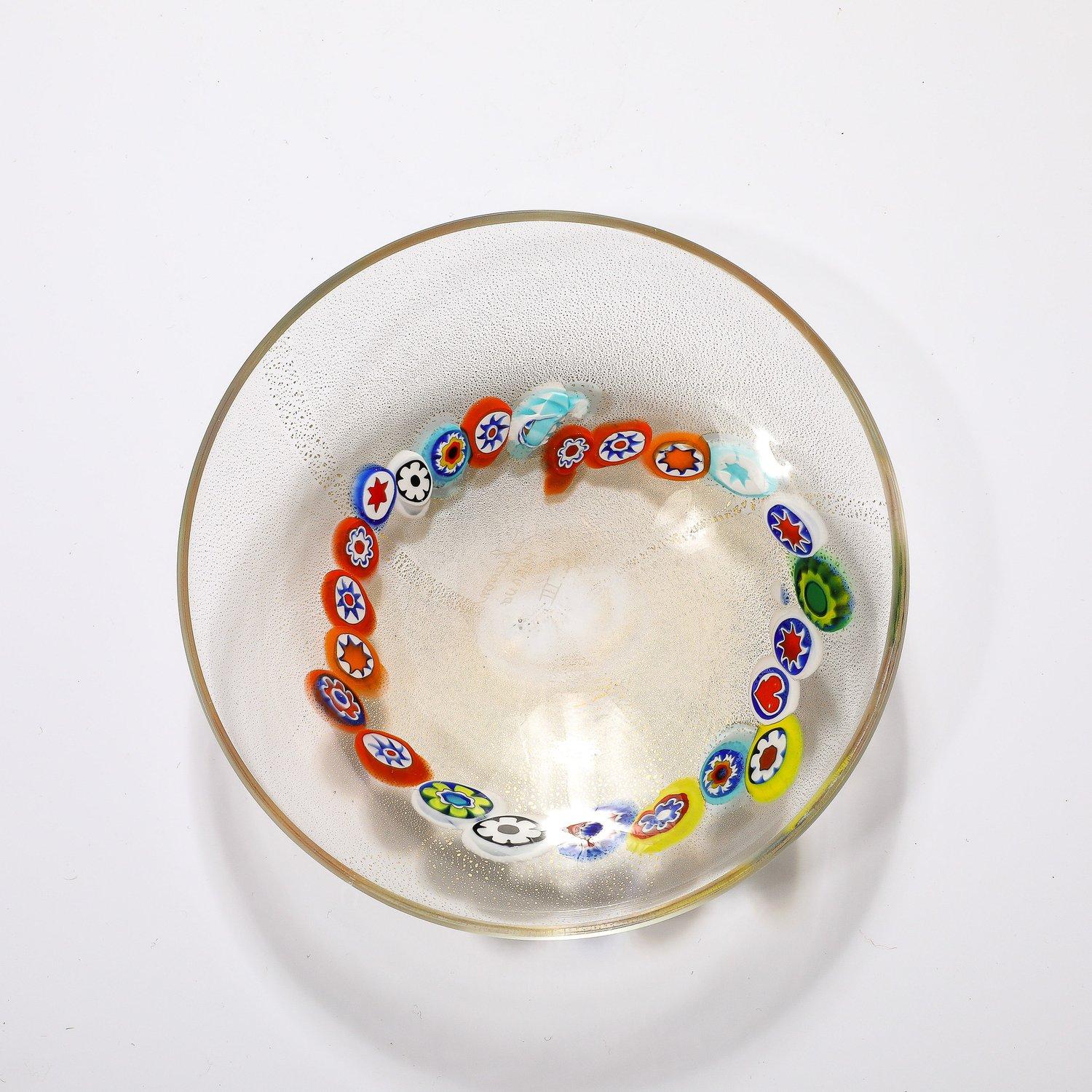 Juego de 6 Platos Millifiori de Murano Soplados a Mano de Mediados de Siglo y Fleck de Oro de 24 Kilates en Excelente estado para la venta en New York, NY