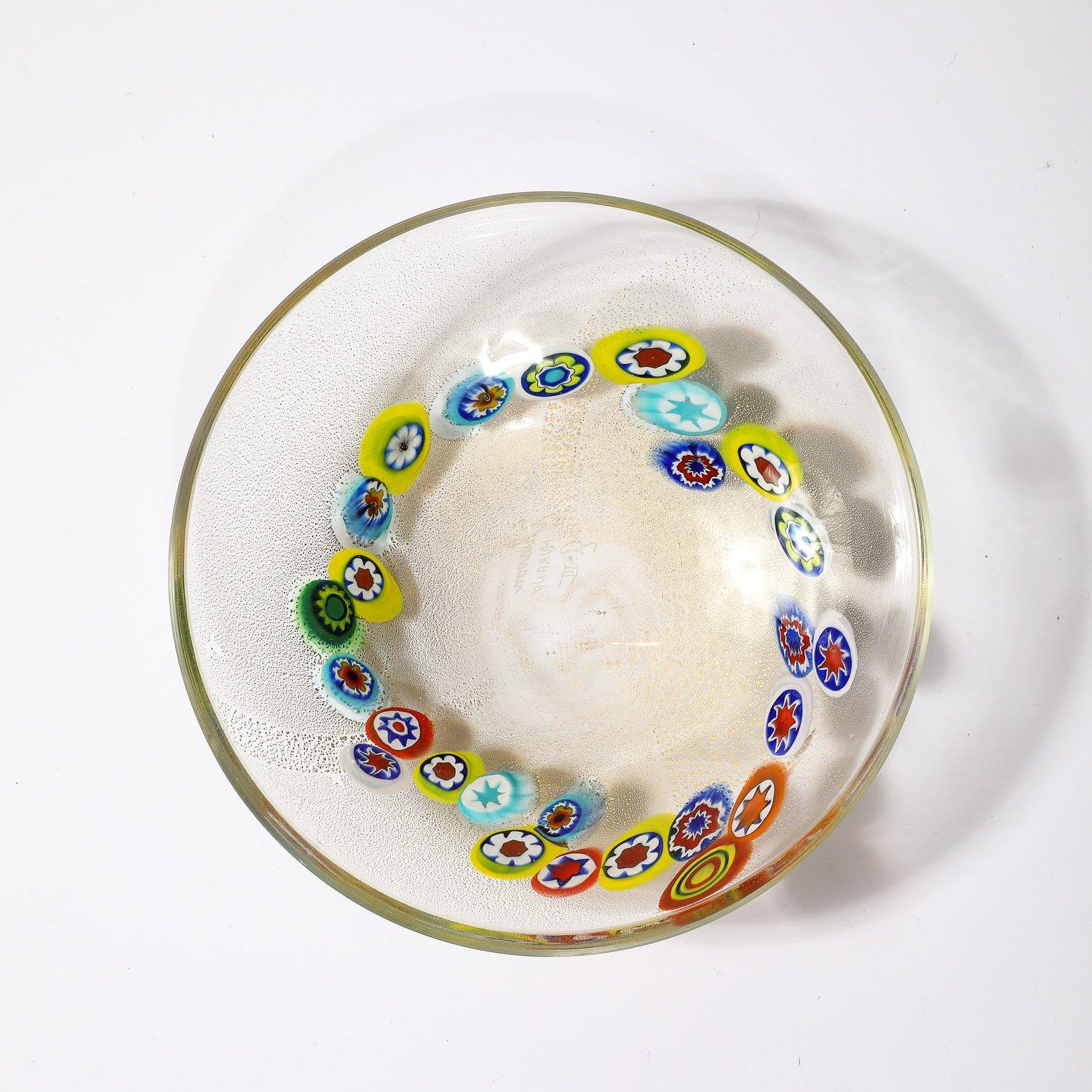 Juego de 6 Platos Millifiori de Murano Soplados a Mano de Mediados de Siglo y Fleck de Oro de 24 Kilates mediados del siglo XX en venta