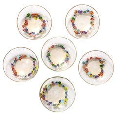 Vintage Set of 6 Mid-Century Hand-Blown Murano Millifiori & 24 Karat Gold Fleck Plates