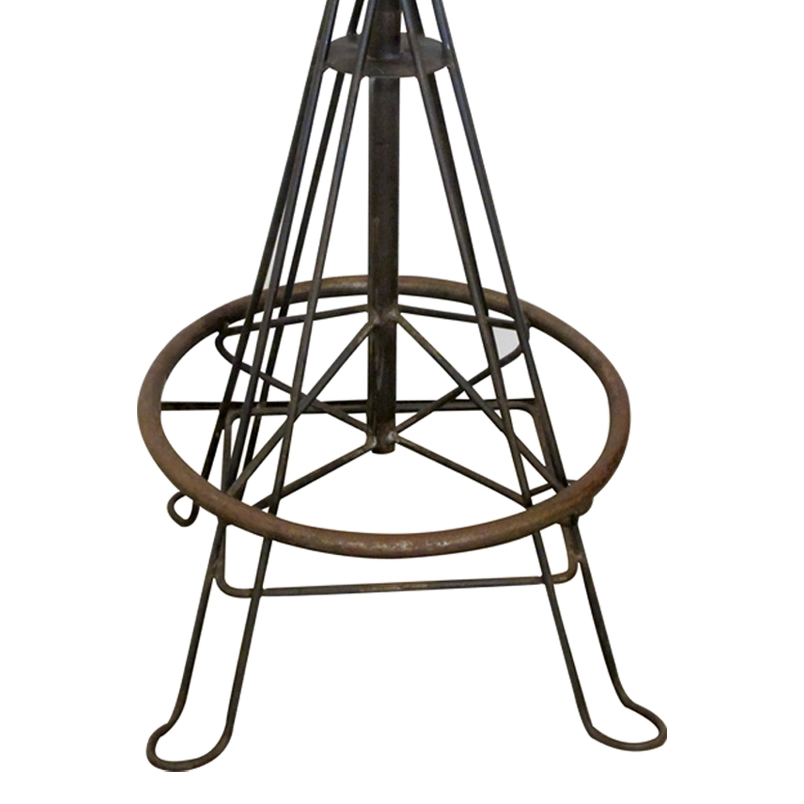 Set of 6 Mid Century Handmade Spanish Wrought Iron & Stitched Leather Bar Stools 1