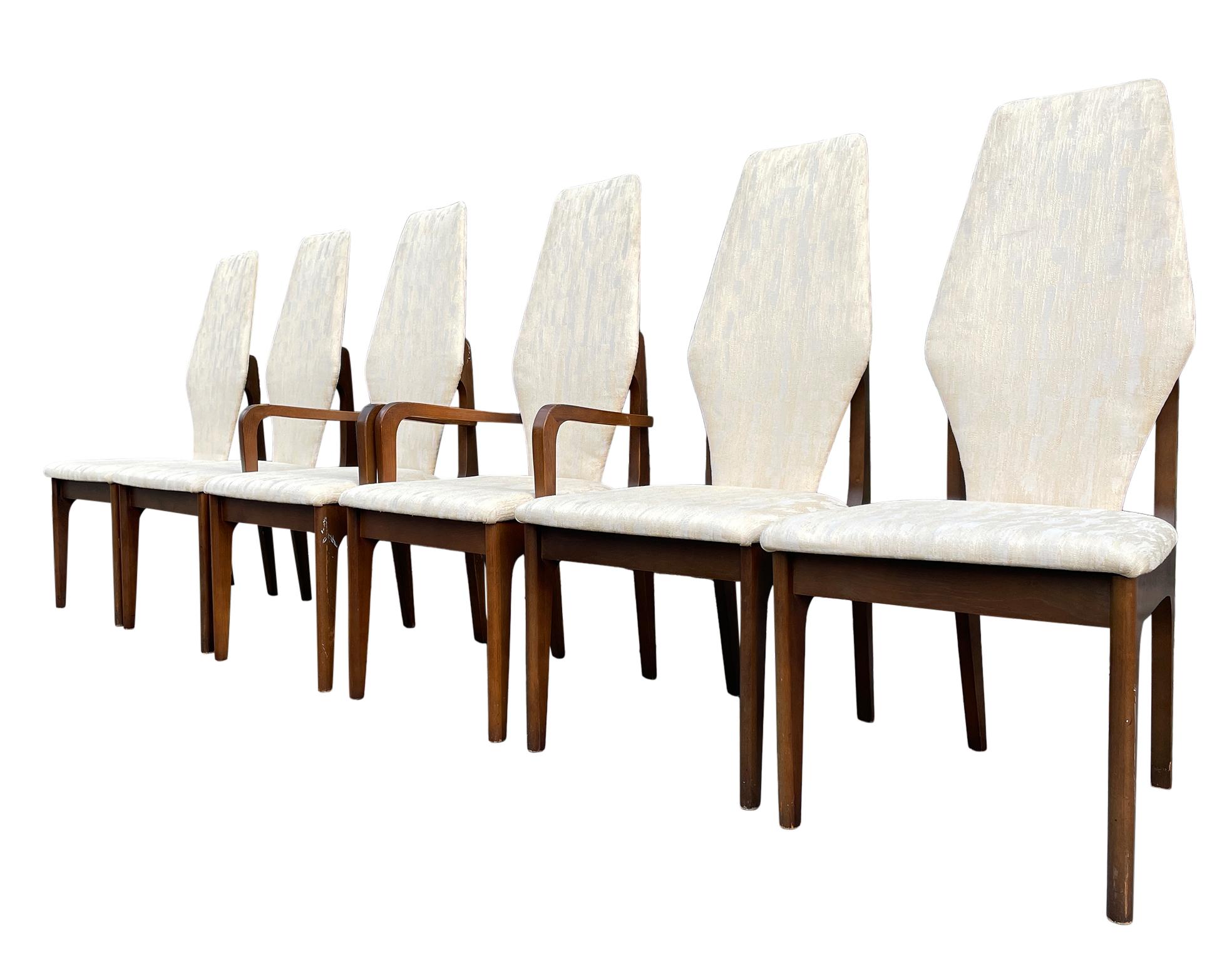 Mid-Century Modern Ensemble de 6 chaises de salle à manger en noyer à haut dossier style milieu de siècle Adrian Pearsall  en vente