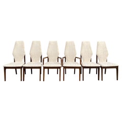Set of 6 Mid Century High Back Walnut Dining Chairs Style of Adrian Pearsall