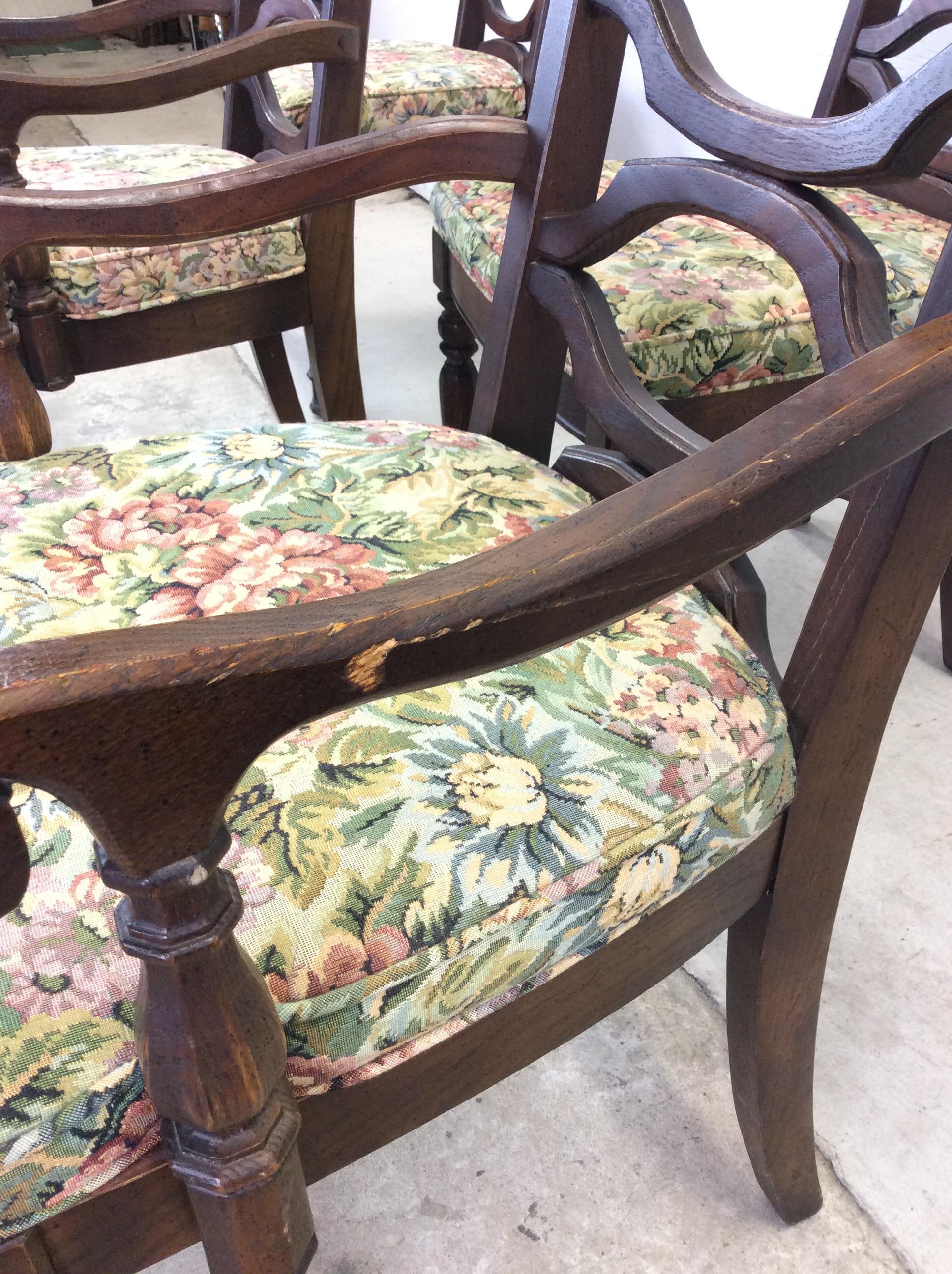 Set of 6 Mid Century Highback Dining Chairs with Vintage Upholstery  For Sale 6