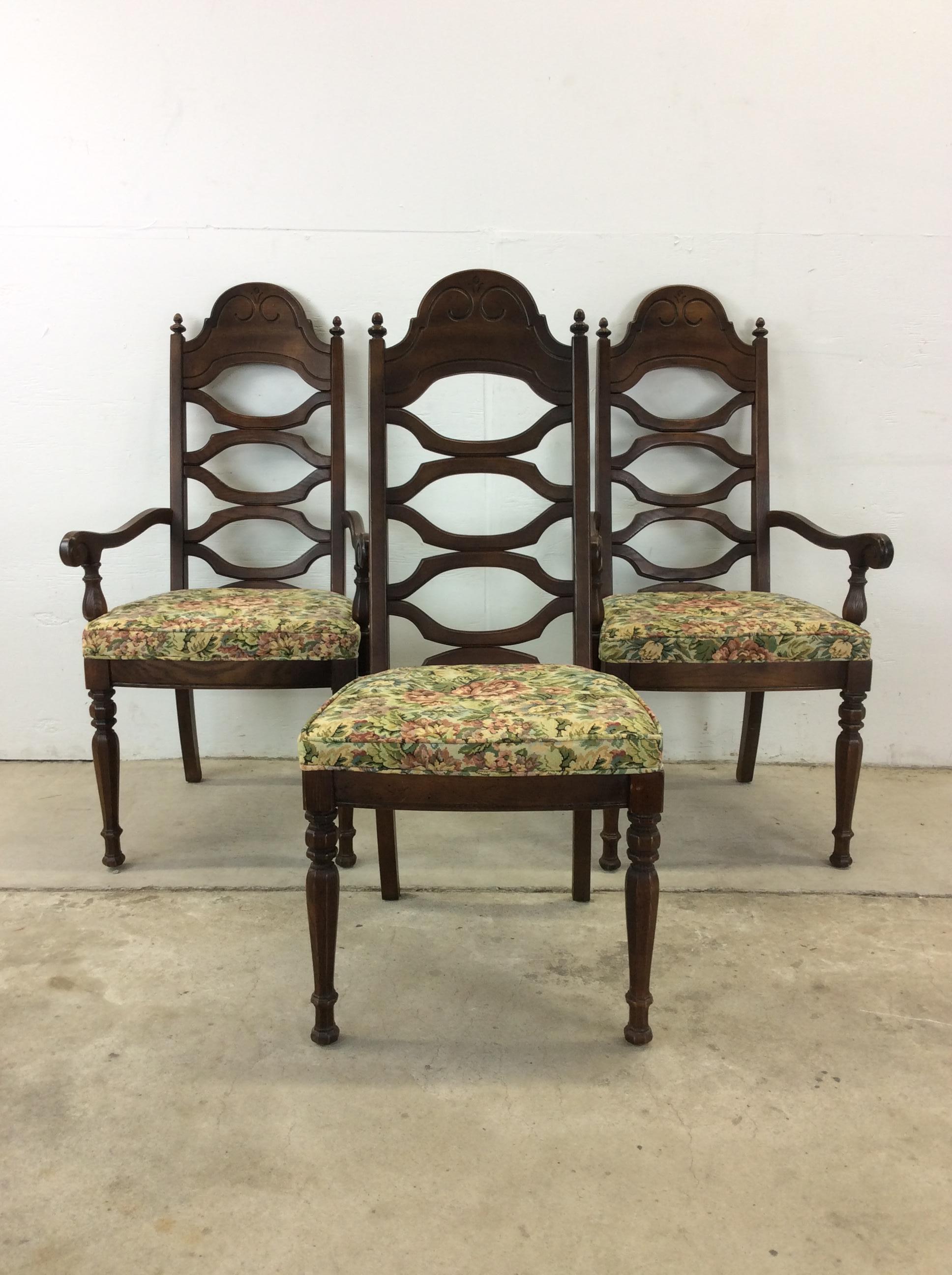 Set of 6 Mid Century Highback Dining Chairs with Vintage Upholstery  For Sale 8