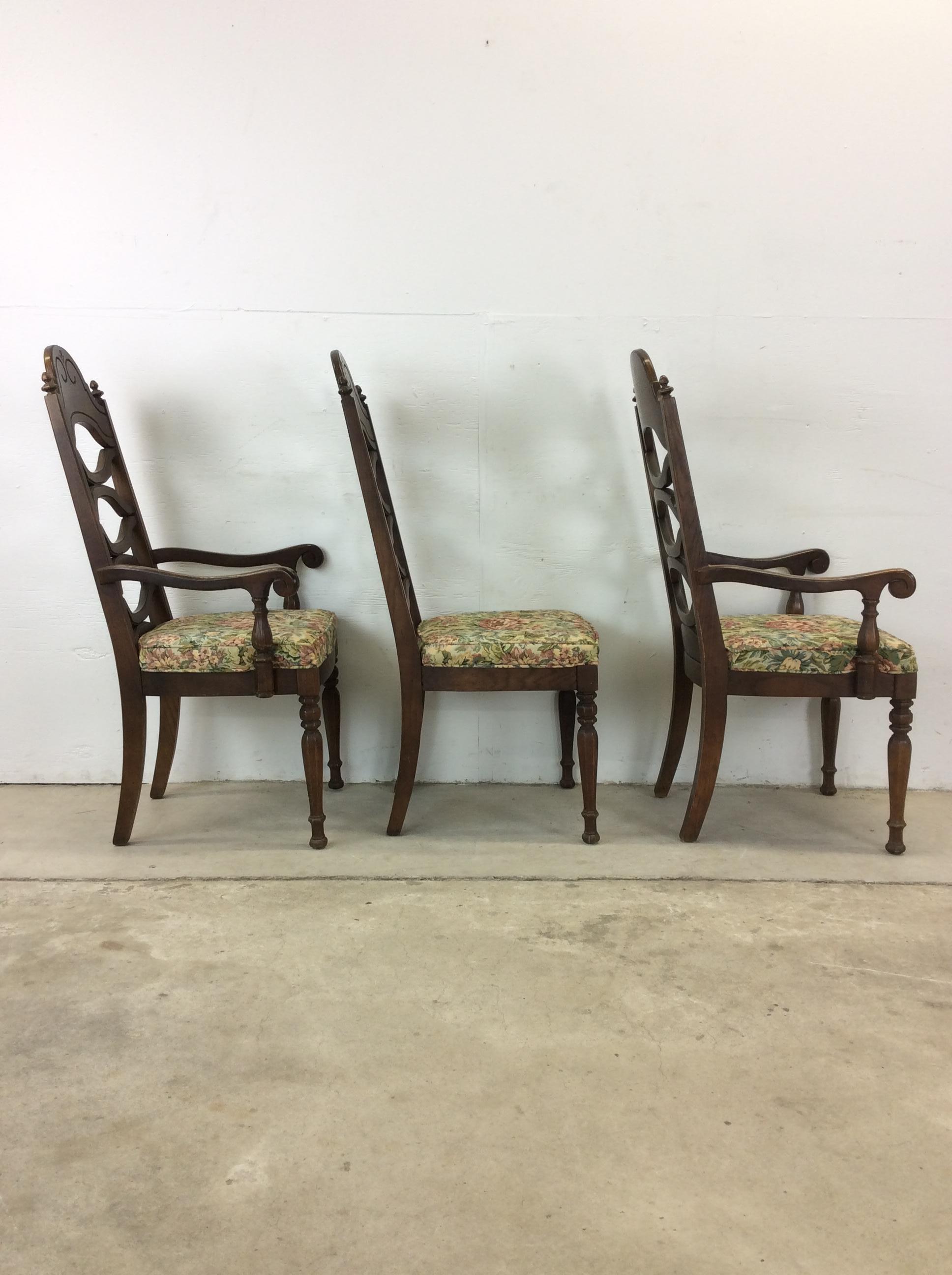 Set of 6 Mid Century Highback Dining Chairs with Vintage Upholstery  For Sale 11