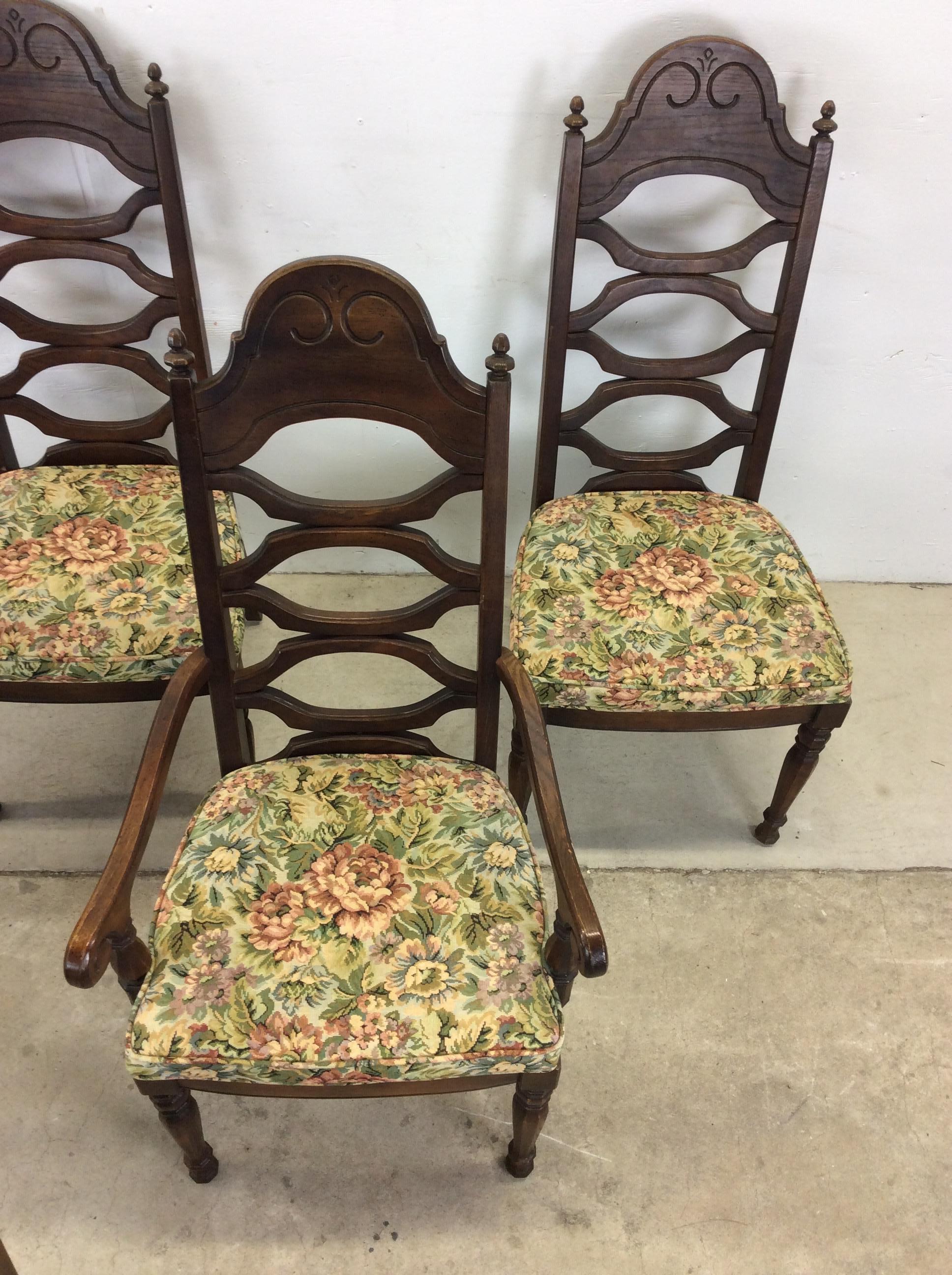 Mid-Century Modern Set of 6 Mid Century Highback Dining Chairs with Vintage Upholstery  For Sale