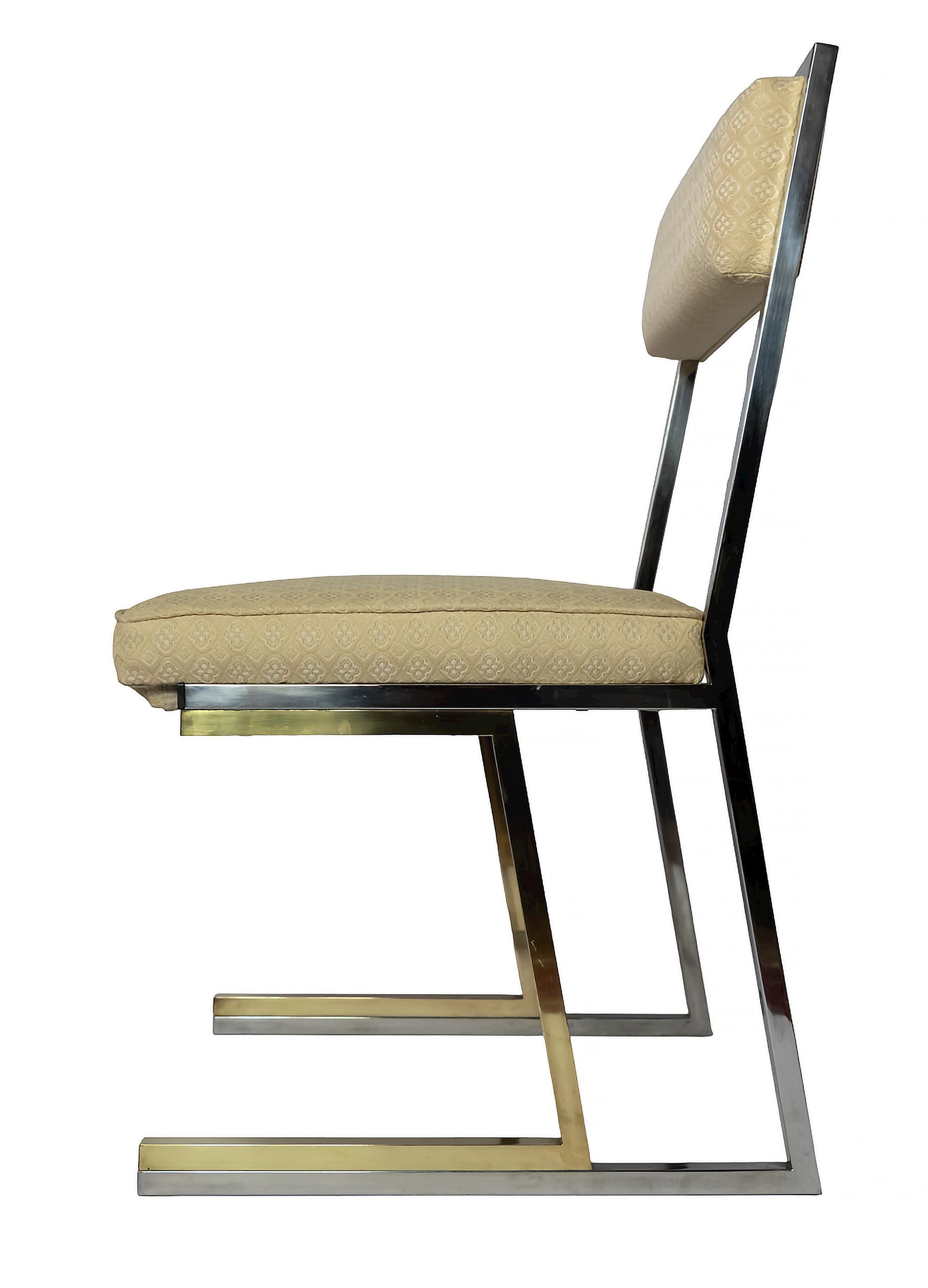 Set of 6 Mid-Century Italian Brass, Chrome and Textile Chairs signed Romeo Rega In Good Condition For Sale In Vilnius, LT