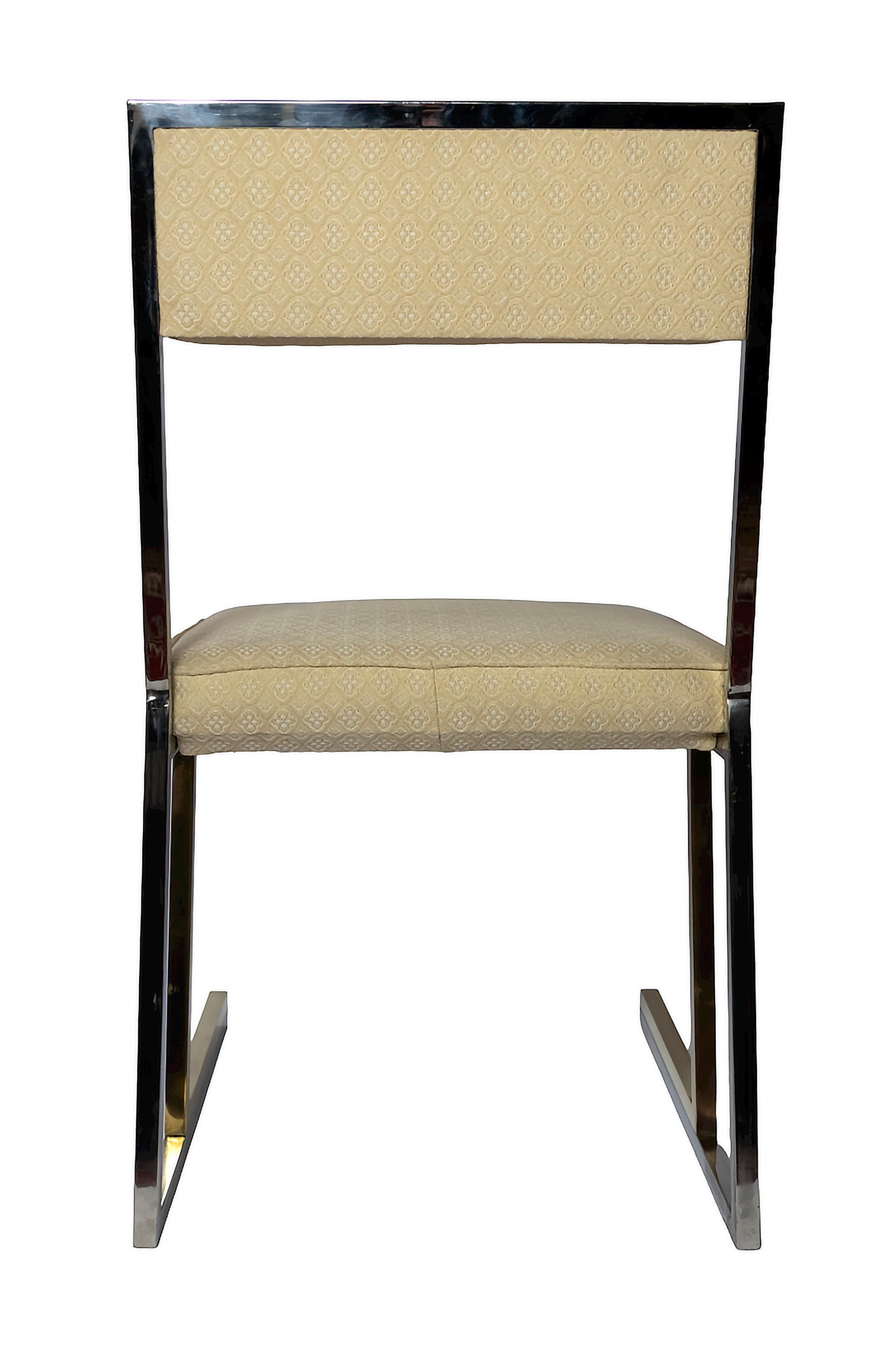 20th Century Set of 6 Mid-Century Italian Brass, Chrome and Textile Chairs signed Romeo Rega For Sale