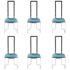 Set of 6 Midcentury Italian Lucite and Metal Green Chairs, 1970s