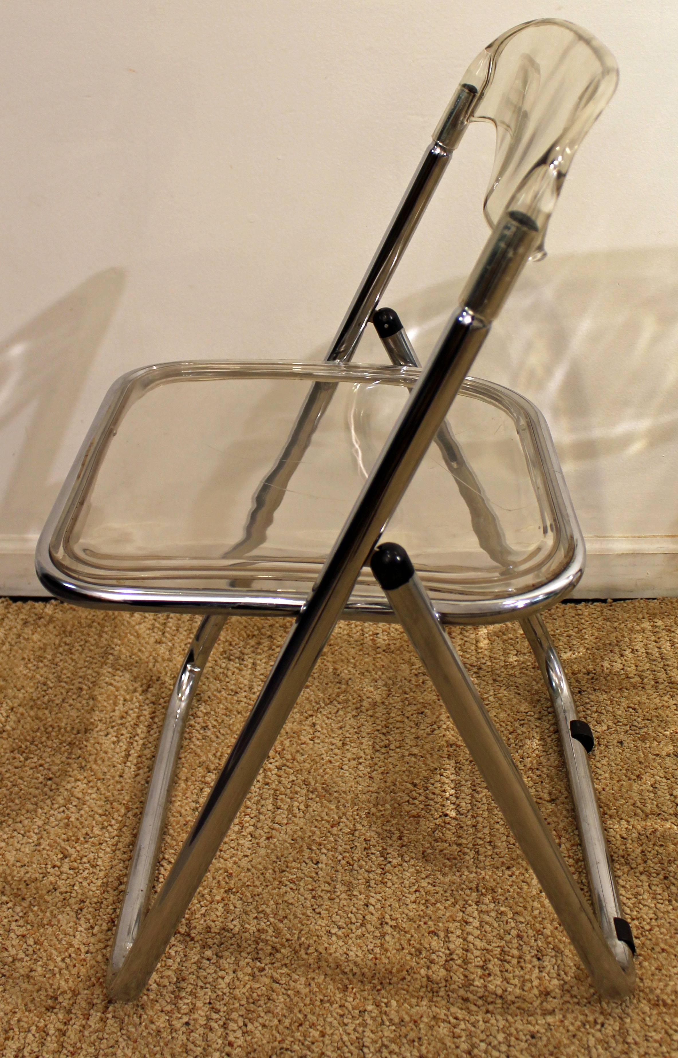 Unknown Set of Six Midcentury Italian Modern Lucite Chrome Folding Chairs