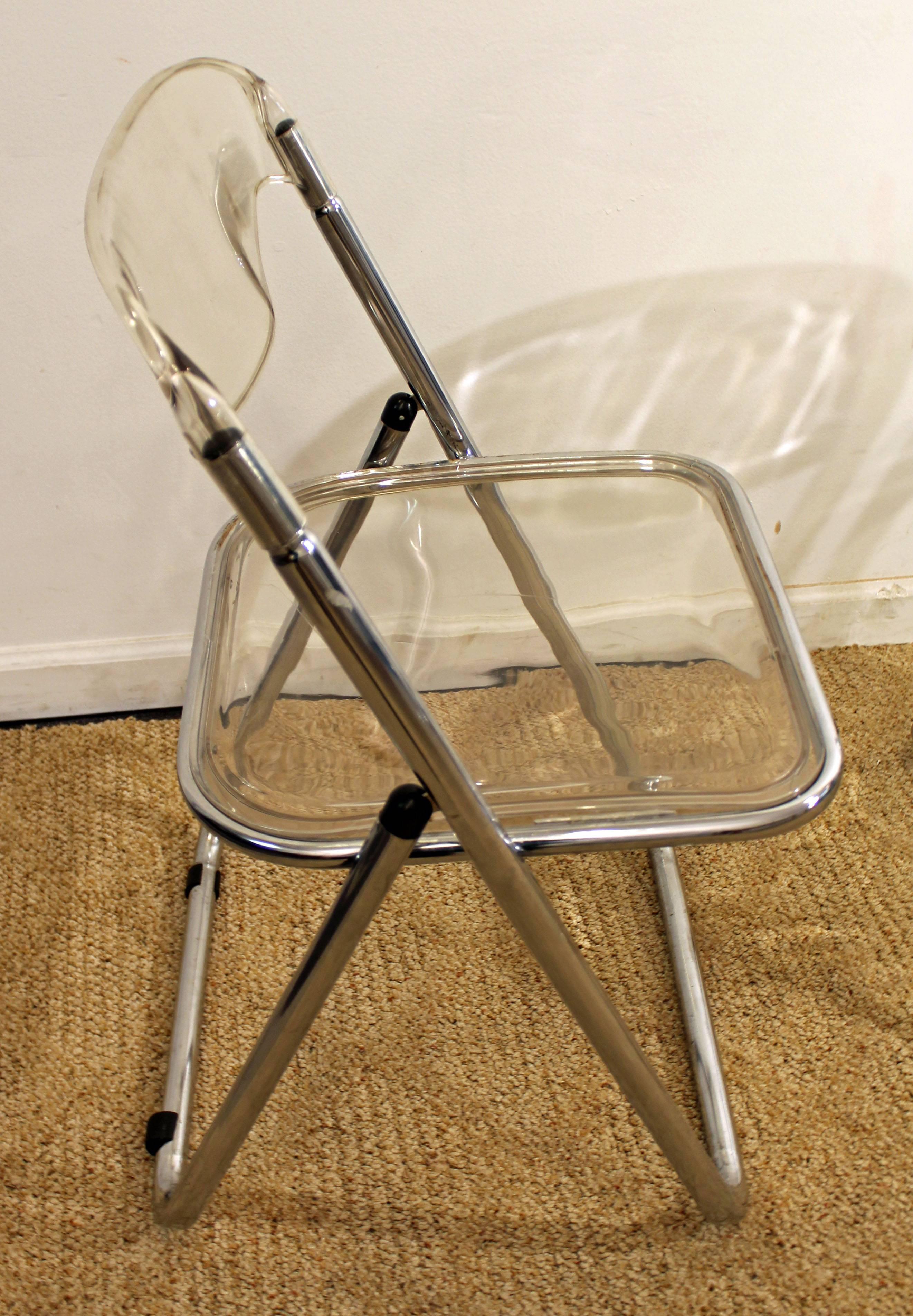 20th Century Set of Six Midcentury Italian Modern Lucite Chrome Folding Chairs