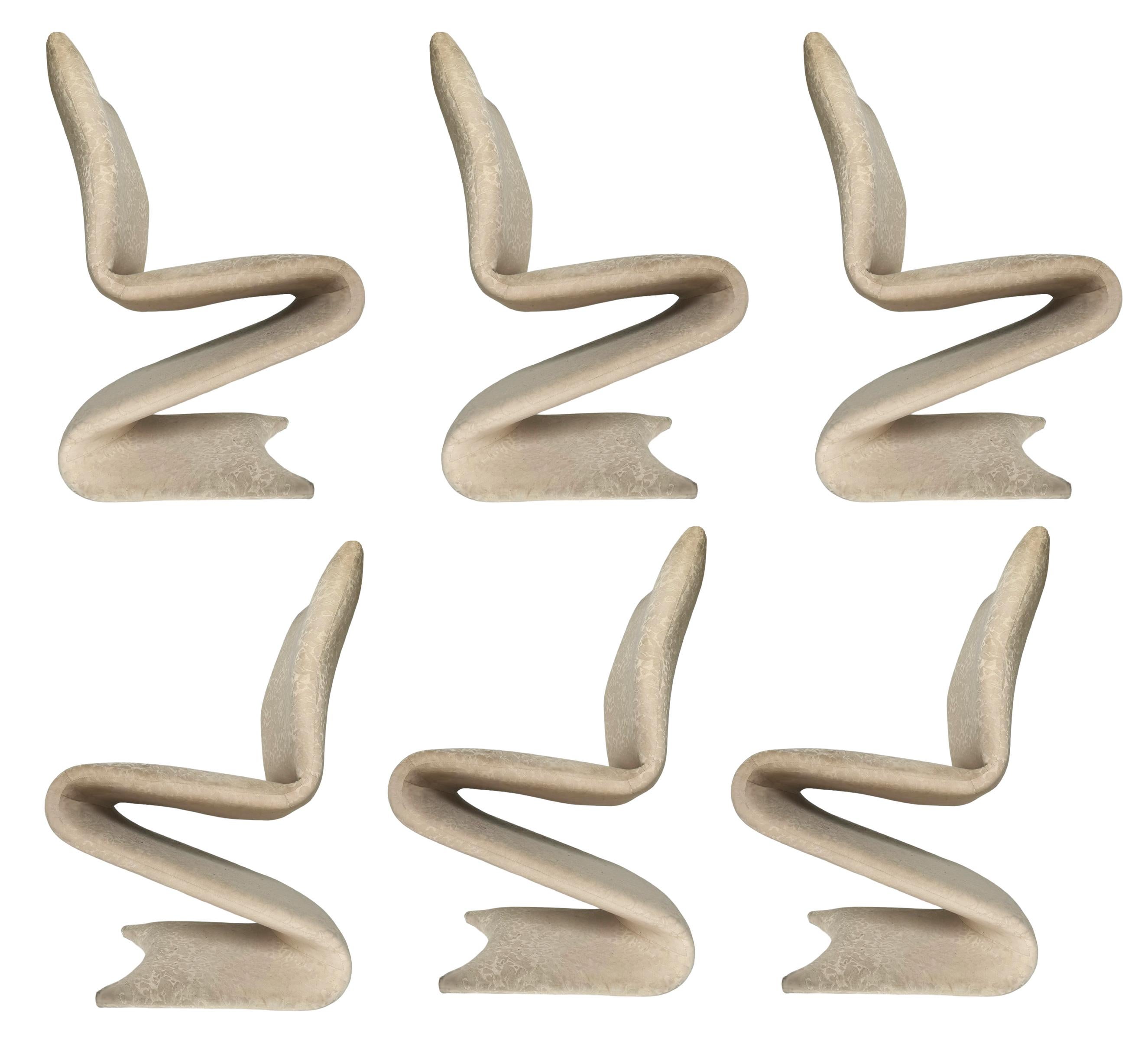 Set of 6 Mid Century Italian Modern Sculptural Dining Chairs After Verner Panton For Sale 1
