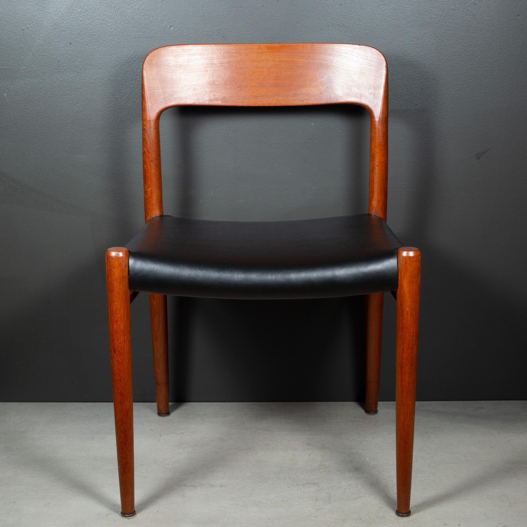 Mid-Century Modern Set of 6 Mid-century J.L. Moller Model #75 Solid Teak Dining Chairs c.1960 For Sale