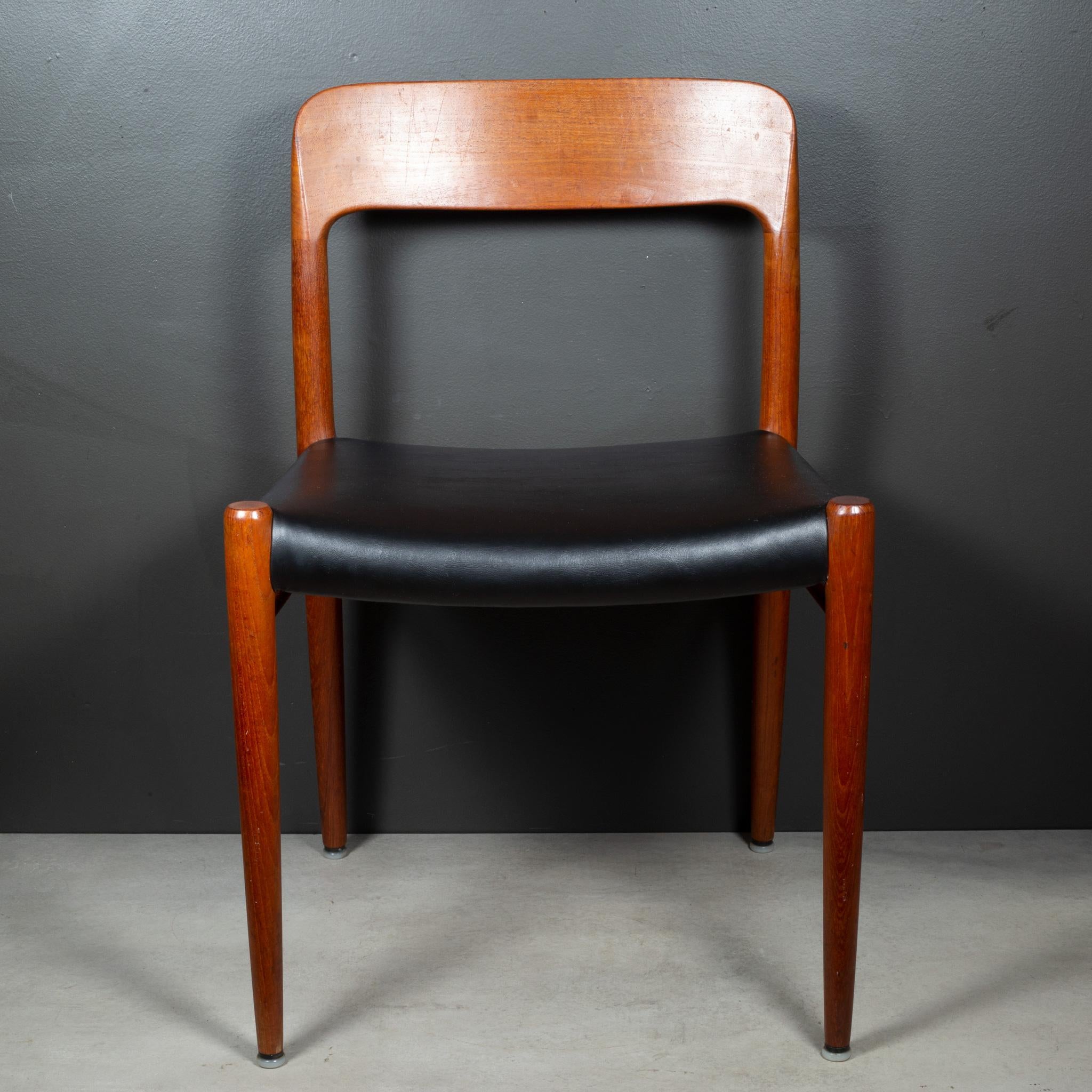 Papercord Set of 6 Mid-century J.L. Moller Model #75 Solid Teak Dining Chairs c.1960 For Sale