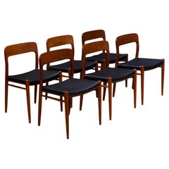 Set of 6 Mid-century J.L. Moller Model #75 Solid Teak Dining Chairs c.1960