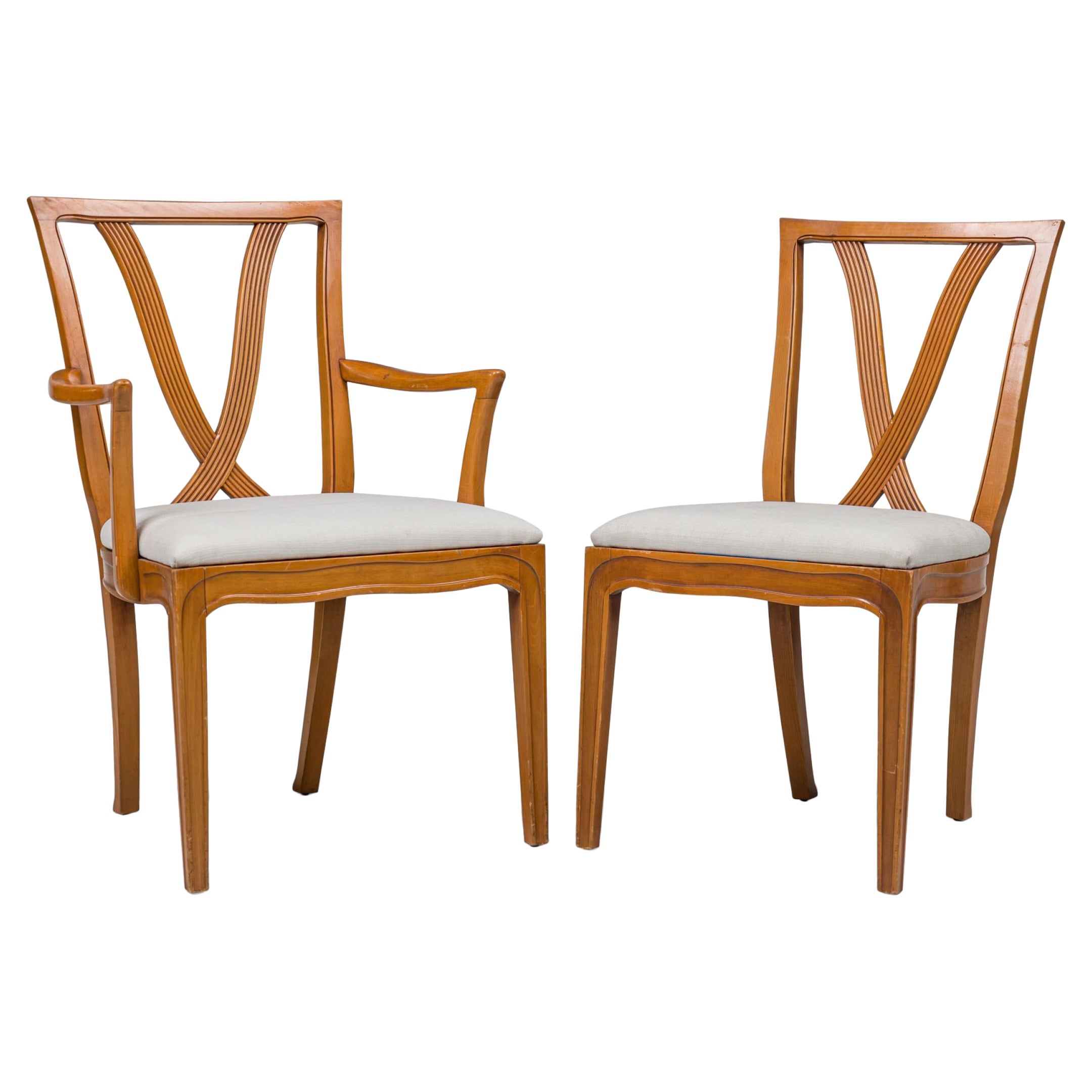 Set of 6 Mid-Century Maple Upholstered Dining Chairs (Tomlinson) im Angebot