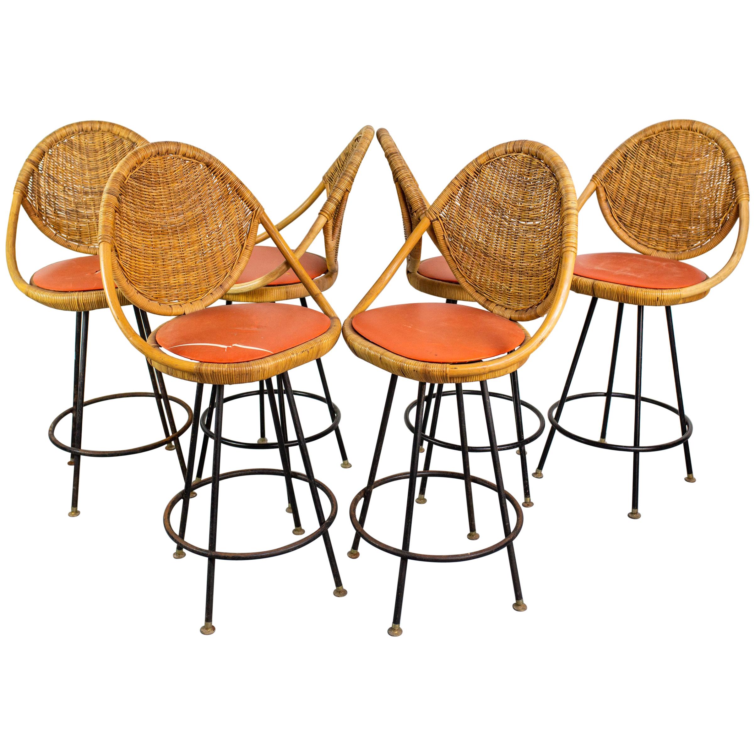 Set of 5 Mid-Century Modern Bar Stools by Danny Ho Fong, US, 1960s