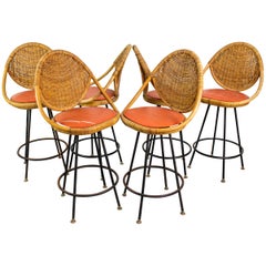 Set of 5 Mid-Century Modern Bar Stools by Danny Ho Fong, US, 1960s