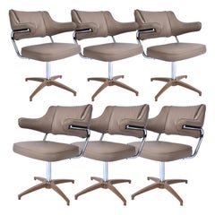 Set of 6 Mid-Century Modern Beige and Chrome Swivel Task Chairs