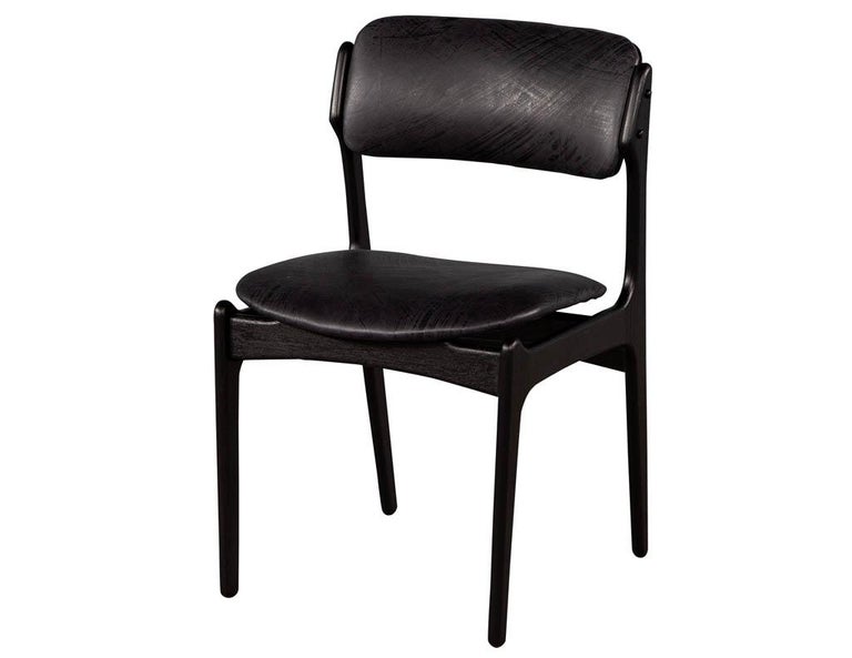 Set of 6 Mid-Century Modern Black Leather Dining Chairs For Sale 5