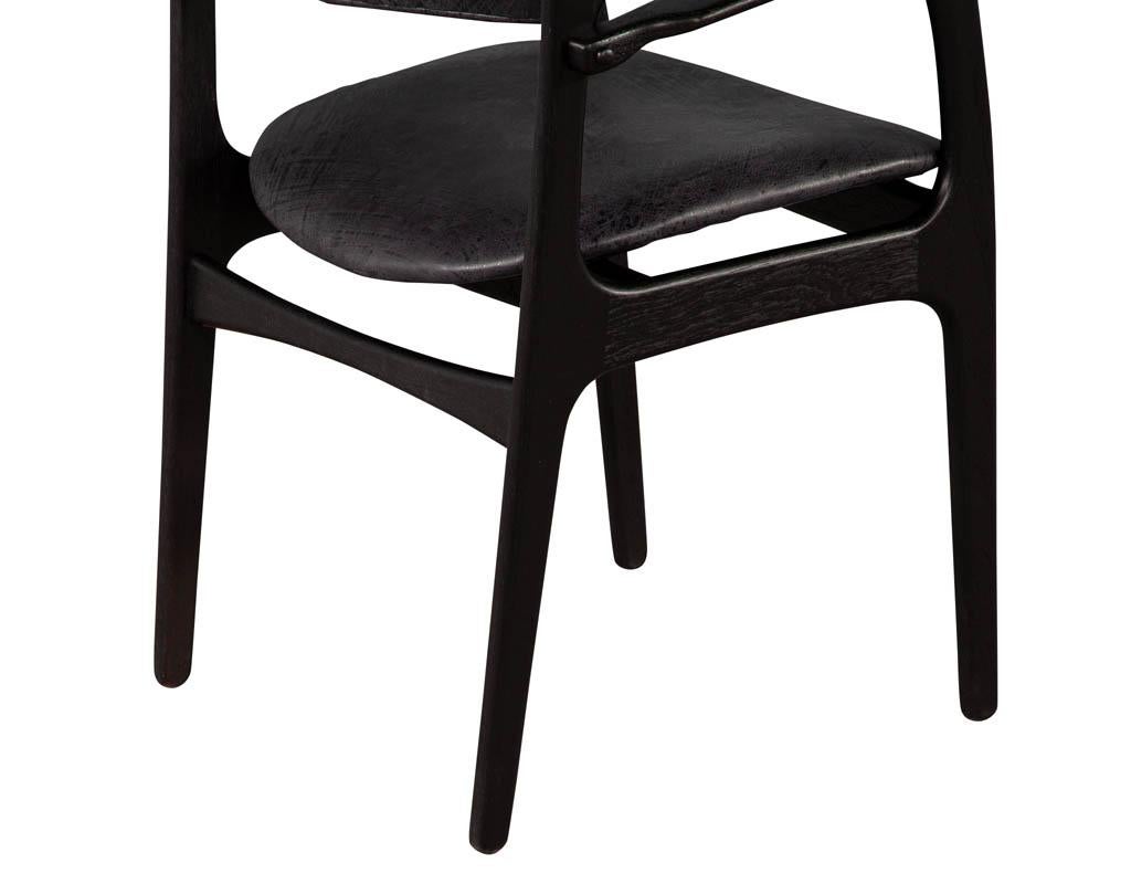 Set of 6 Mid-Century Modern Black Leather Dining Chairs For Sale 1