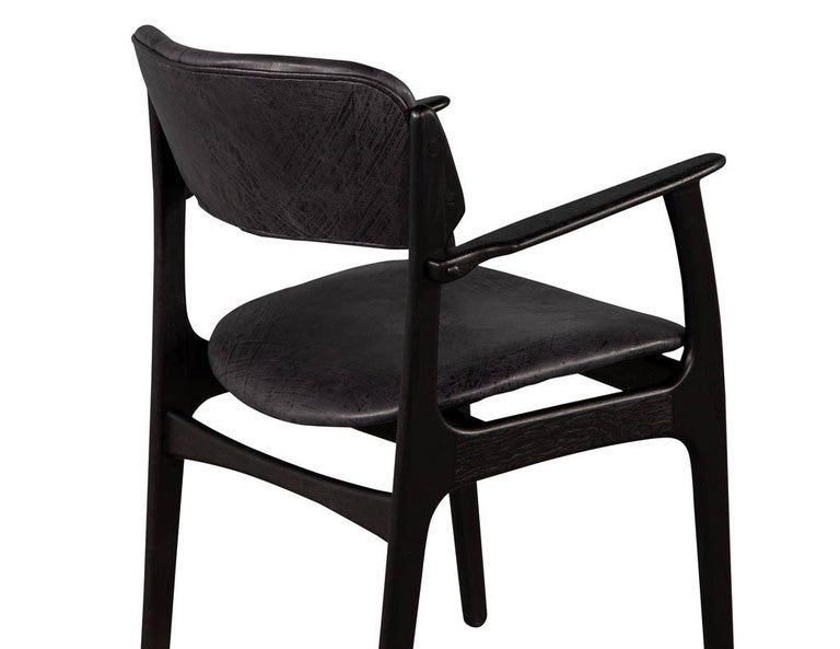 Set of 6 MidCentury Modern Black Leather Dining Chairs For Sale at 1stDibs