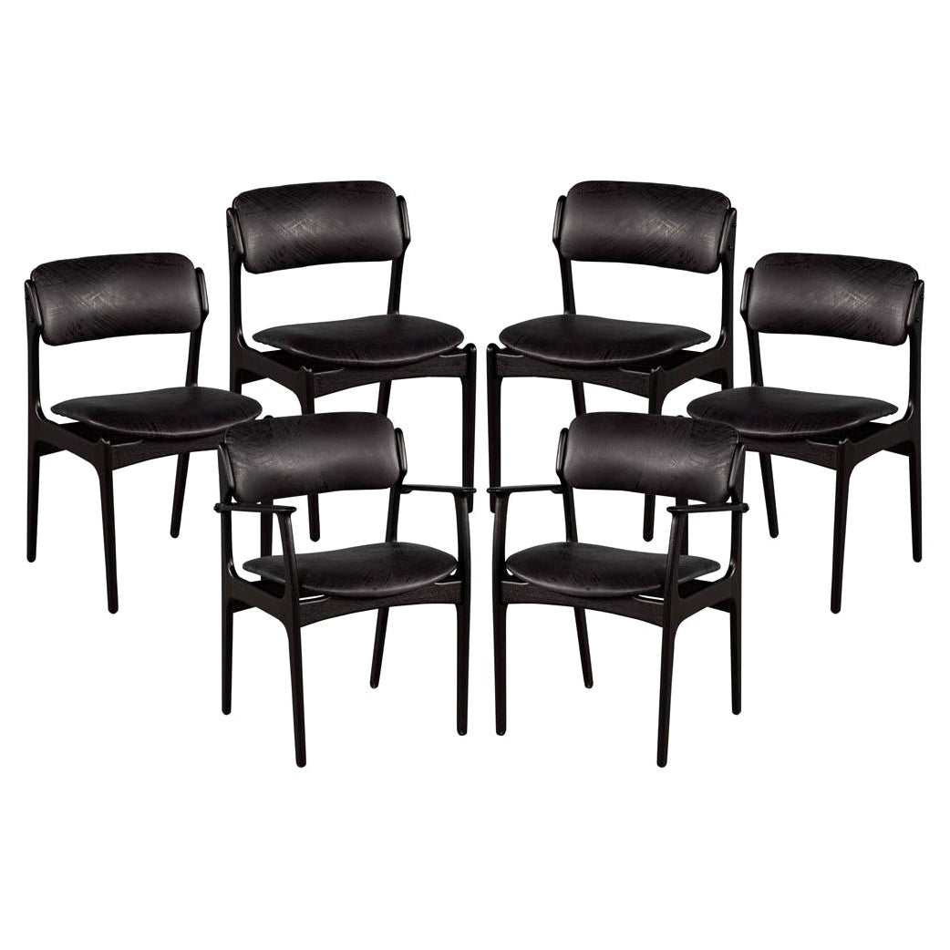 Set di 6 sedie da pranzo moderne di metà secolo in pelle nera in vendita