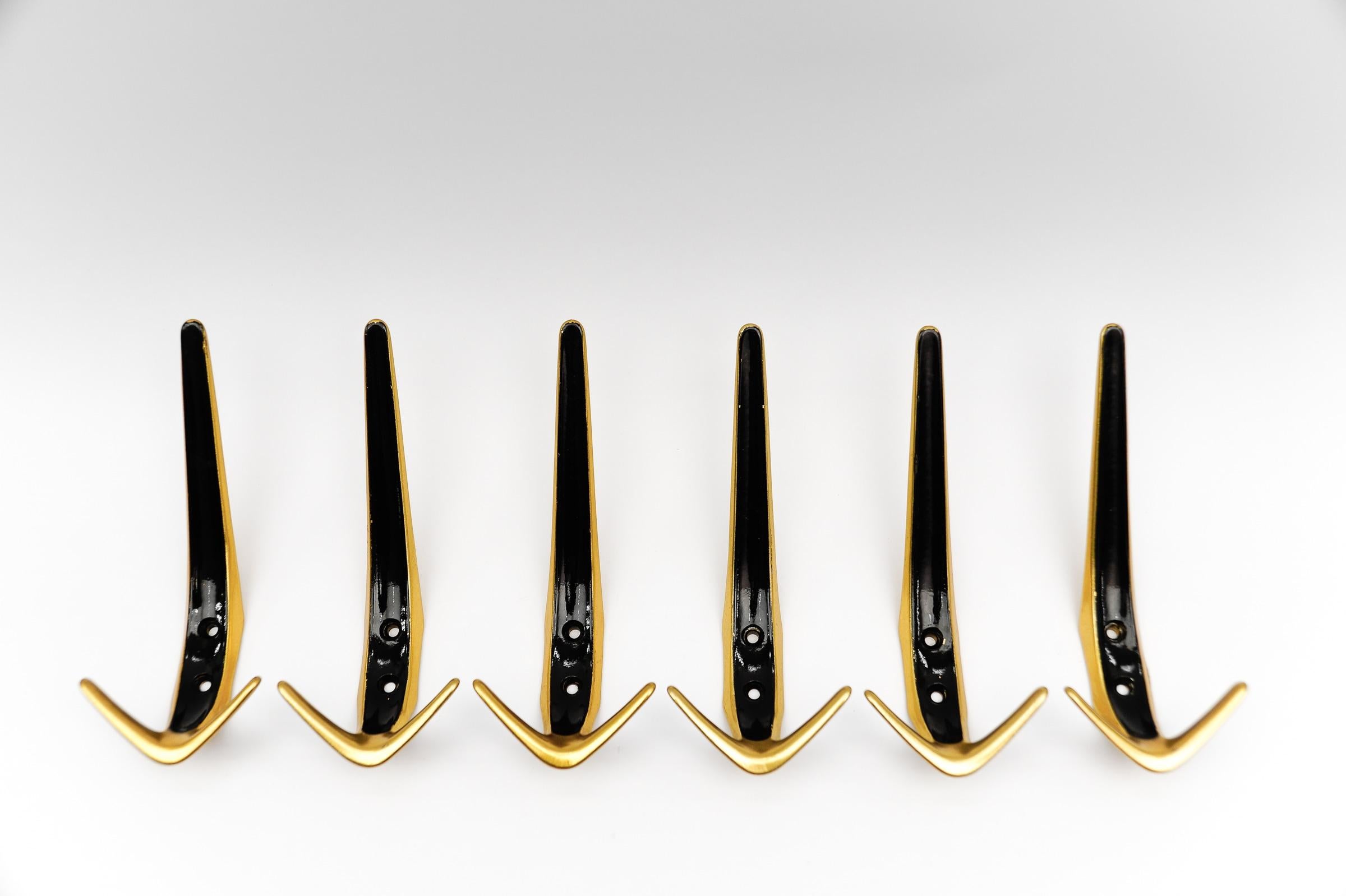 Set of 6 Mid-Century Modern Brass Wall Hooks, Austria, 1960s For Sale 7
