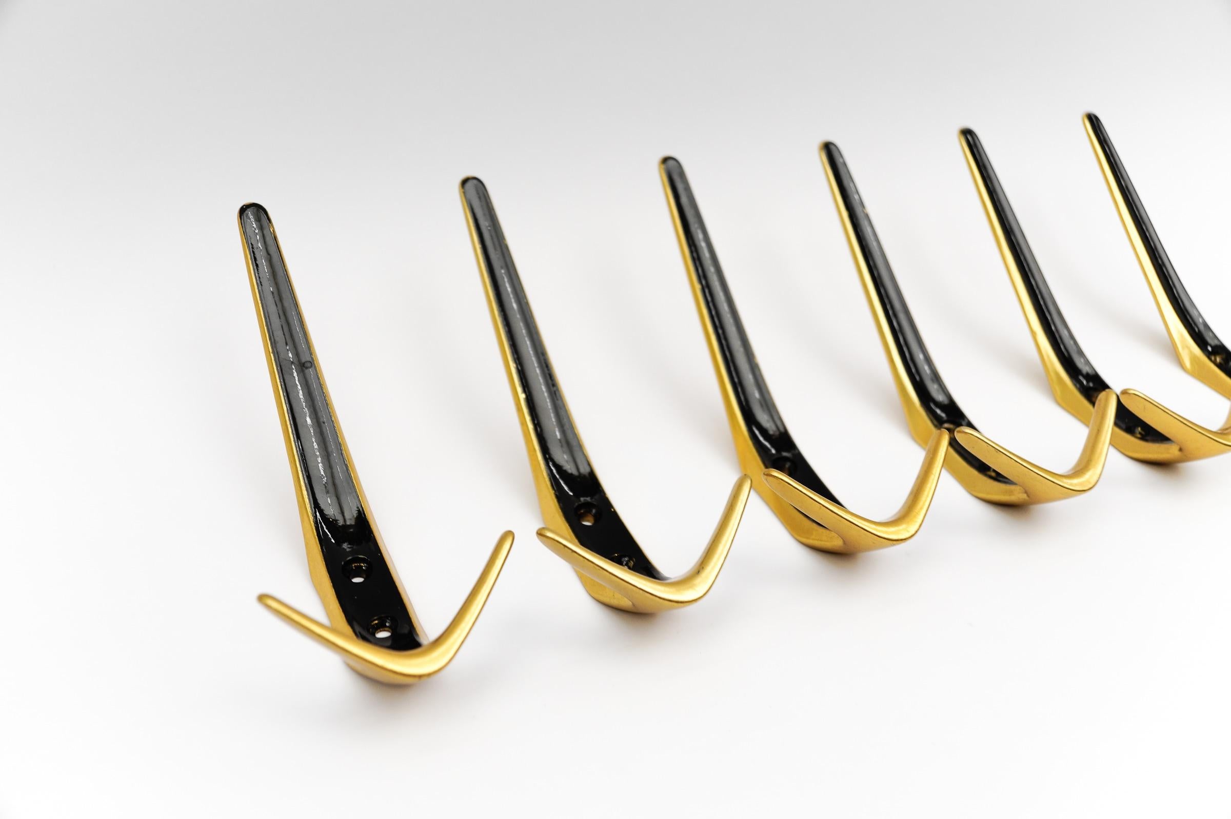 Set of 6 Mid-Century Modern Brass Wall Hooks, Austria, 1960s For Sale 8